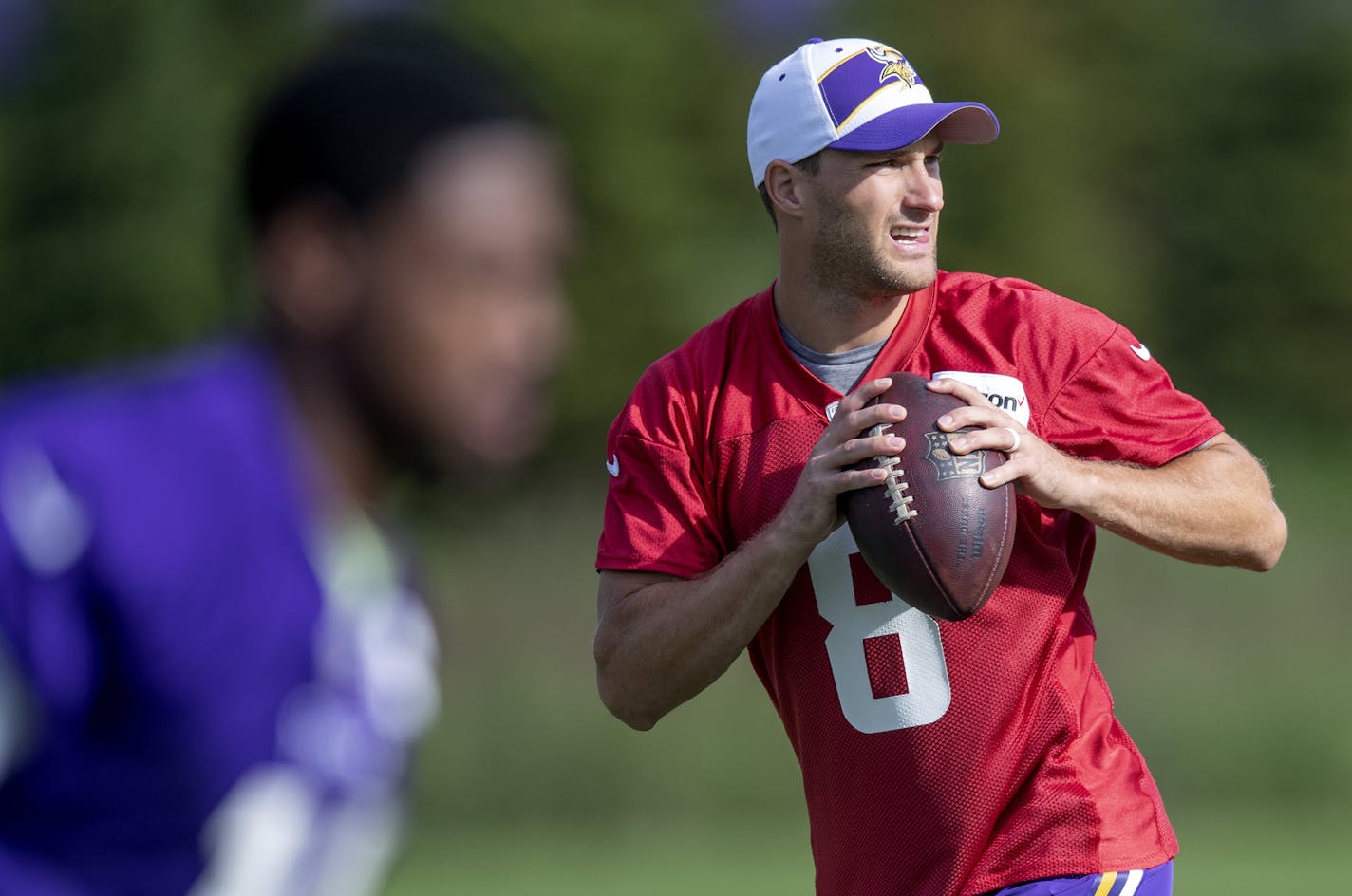 Minnesota Vikings Quarterback Kirk Cousins took to the field for a walk thru during the first full day of practice at Vikings training camp at the TCO Performance Center, Friday, July 26, 2019 in Eagan, MN. ] ELIZABETH FLORES &#x2022; liz.flores@startribune.com