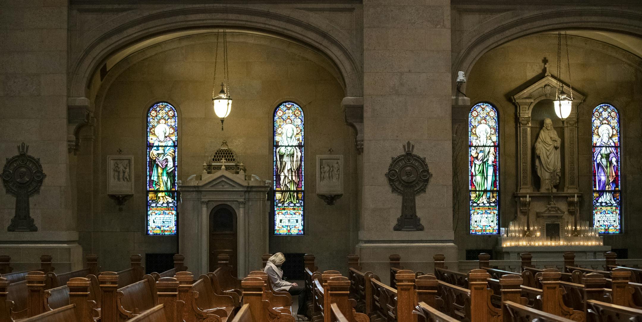 The Basilica of St. Mary in Minneapolis is celebrating the parish's 150th anniversary. Here, a woman sat in the quiet nave on Thursday, December 6, 2018. ] Shari L. Gross &#xa5; shari.gross@startribune.com The Basilica of St. Mary marks its 150th anniversary, with year long celebrations. The towering basilica was a beacon to some of Minneapolis' earliest Catholics. An Advent prayer group gathers in the choir loft (behind the altar) at 9:15 every morning of Advent (before Christmas). We'll want a