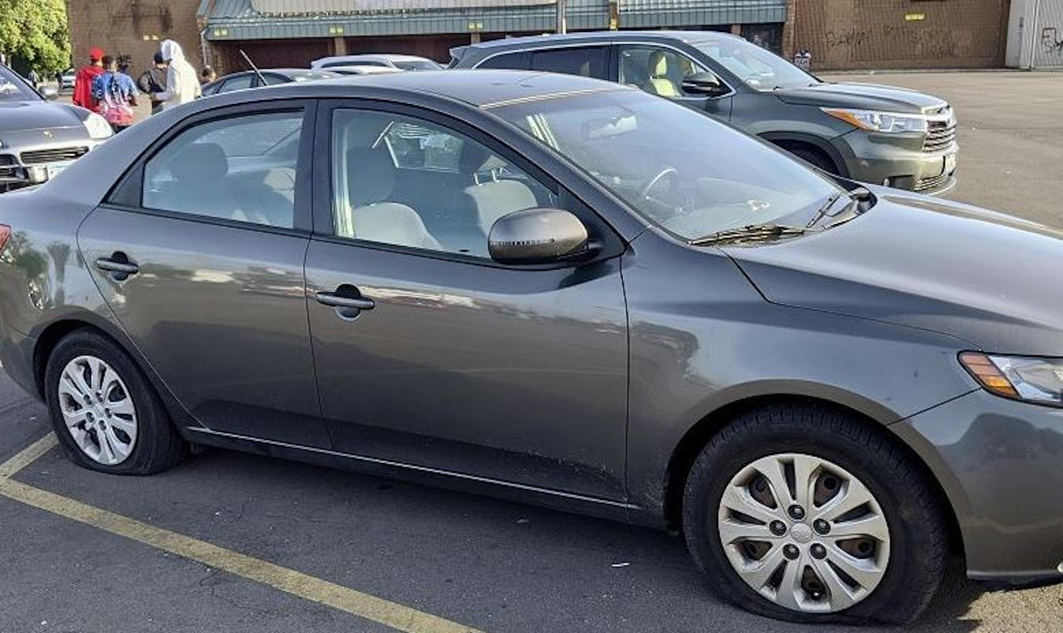 All four tires on the car of Star Tribune reporter Chris Serres were slashed while he was on foot covering the protests and unrest in connection with the death of George Floyd. Credit: Chris Serres/Star Tribune