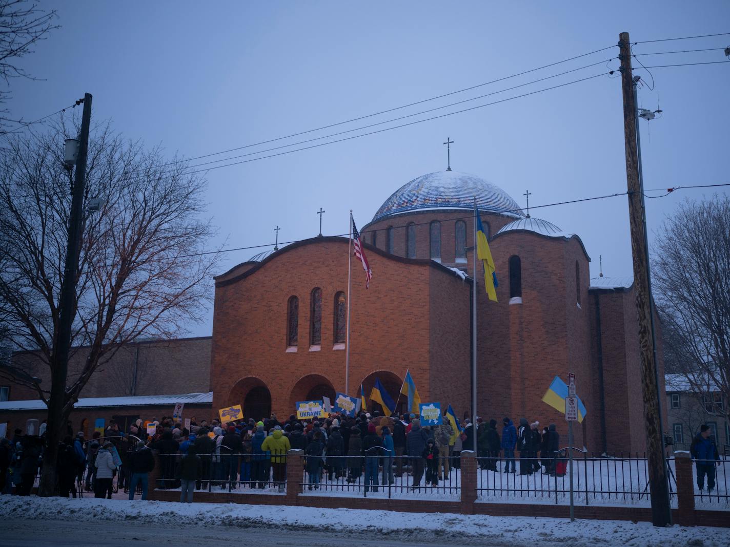 Dozens of people attended an emergency rally to support Ukraine Thursday evening, February 24, 2022 at St. Constantine Ukrainian Catholic Church in Minneapolis, Minn. ] JEFF WHEELER • Jeff.Wheeler@startribune.com