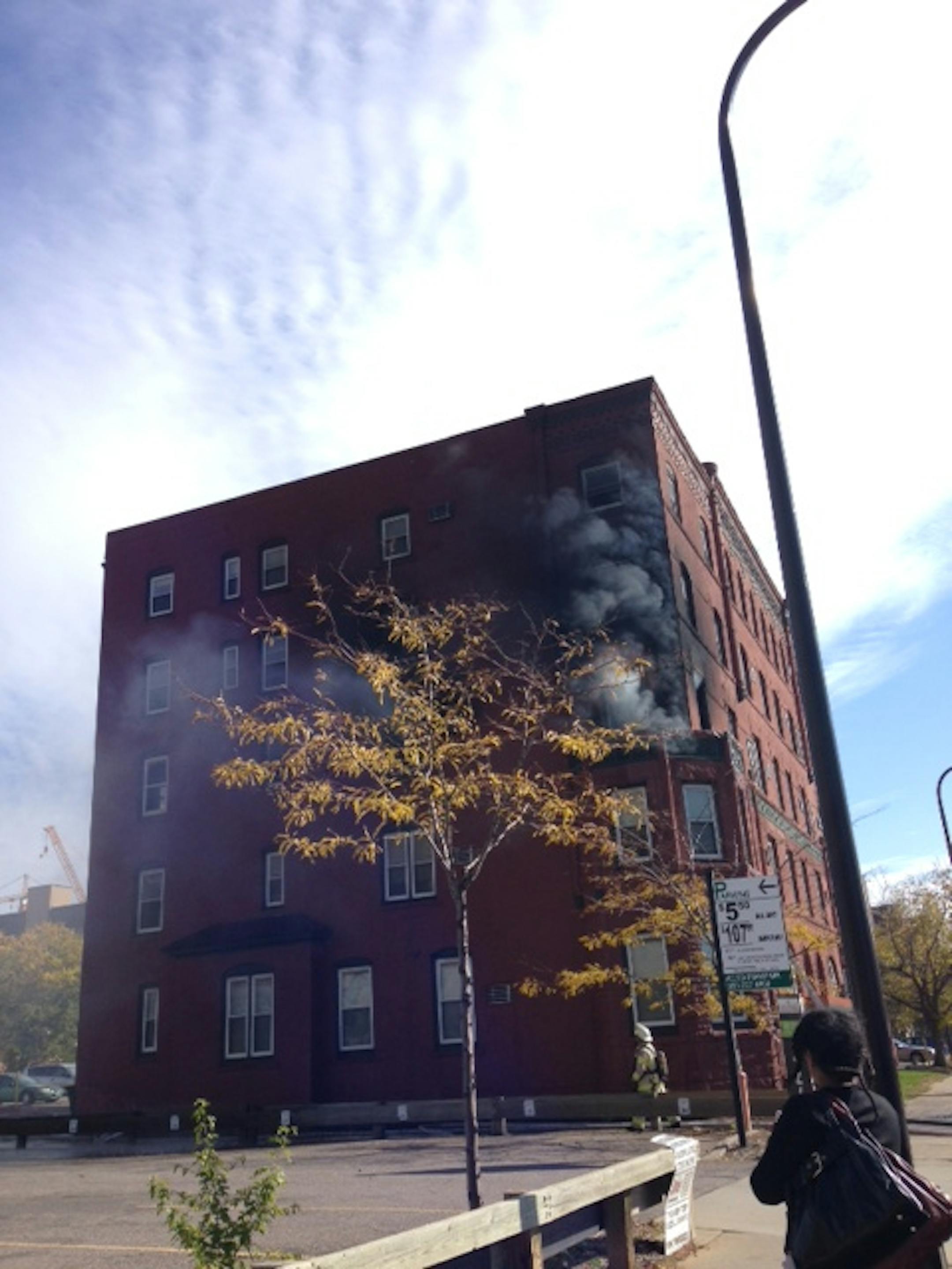 An apartment in downtown Minneapolis caught fire Sunday.
