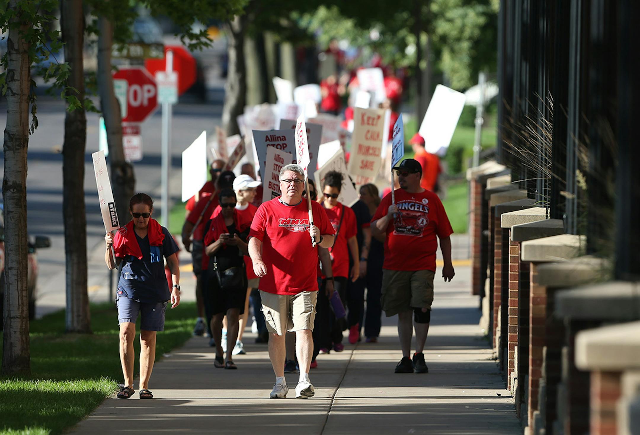 Thousands of nurses walked around Abbott Northwestern on the first day of the strike Sunday June 19, 2016 in Minneapolis, MN.