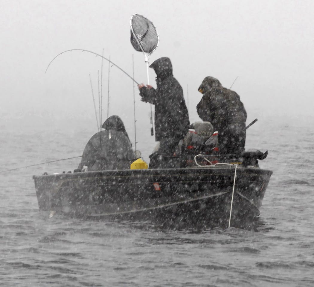 The weather was brutal on 2008 fishing opener at Upper Red Lake, but at least there was open water. 
