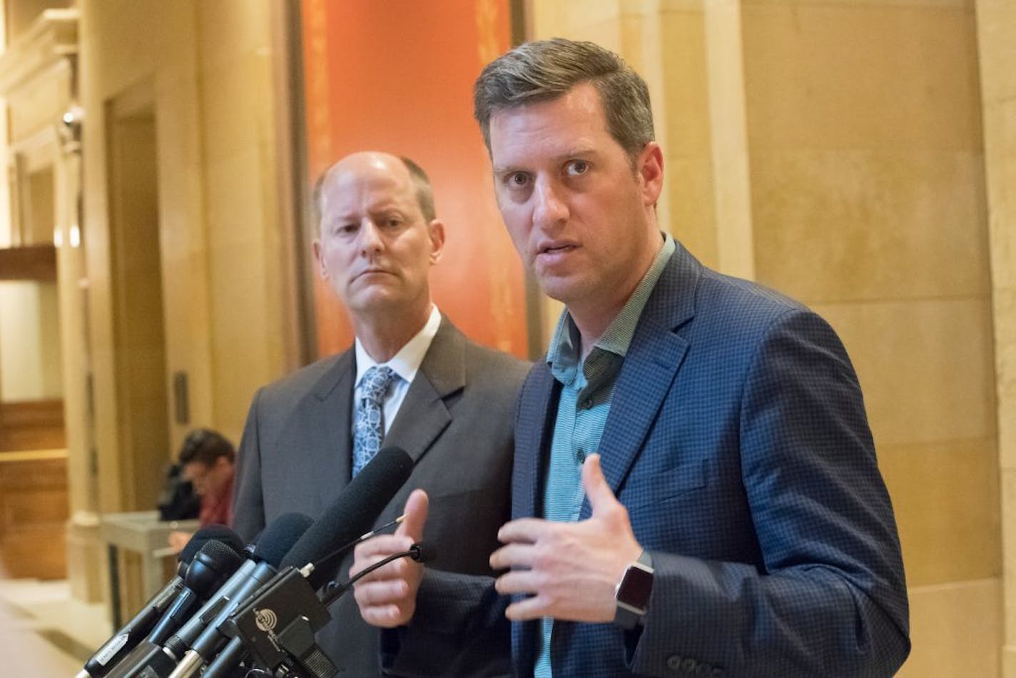 Senate Majority Leader Paul Gazelka and Speaker Kurt Daudt responded immediately to the Governor's statements in their own press conference outside House chamber.