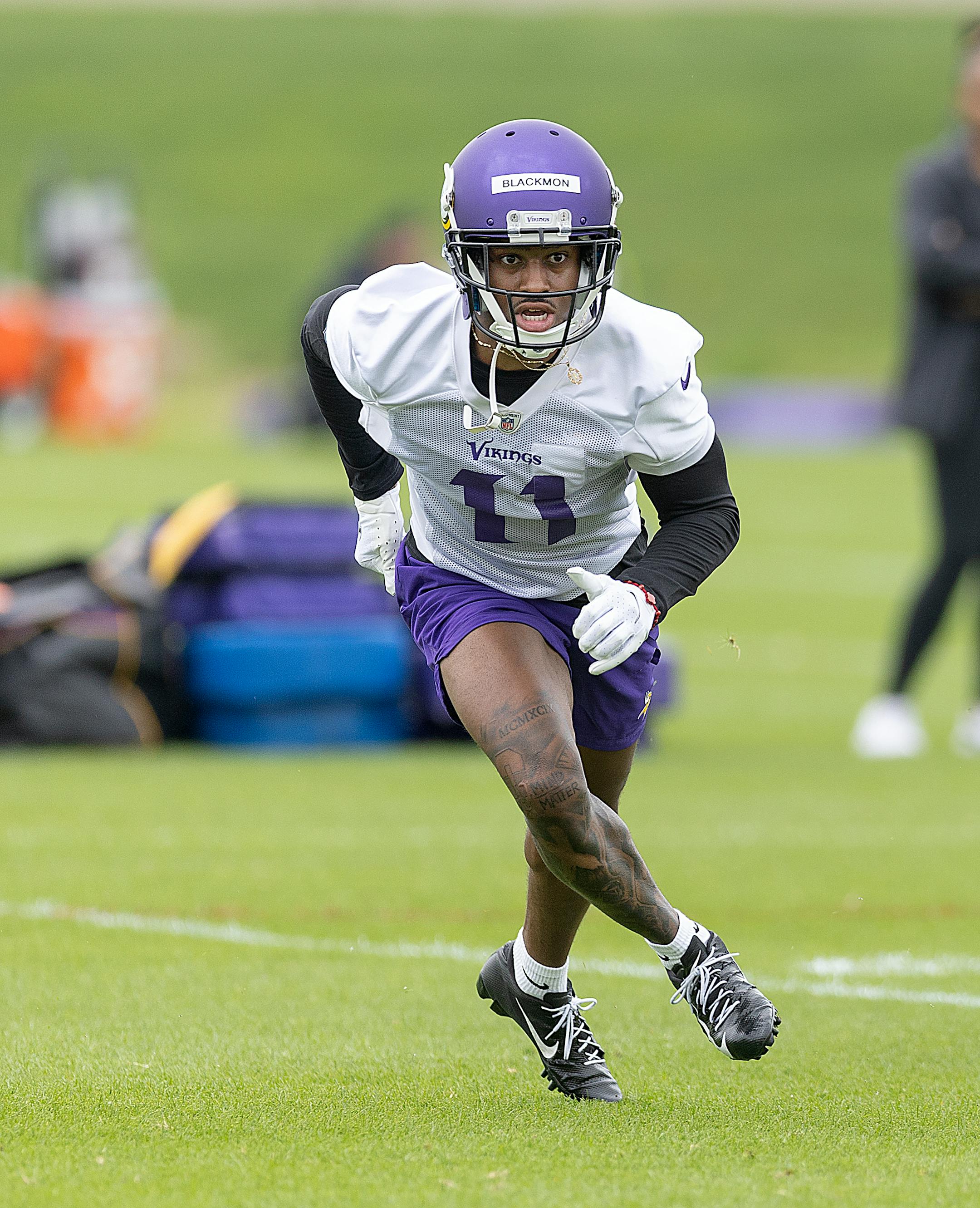 Minnesota Vikings cornerback Mekhi Blackmon takes to the field during Rookie Mini Camp at TCO Performance Center in Eagan, Minn., on Friday, May 12, 2023.