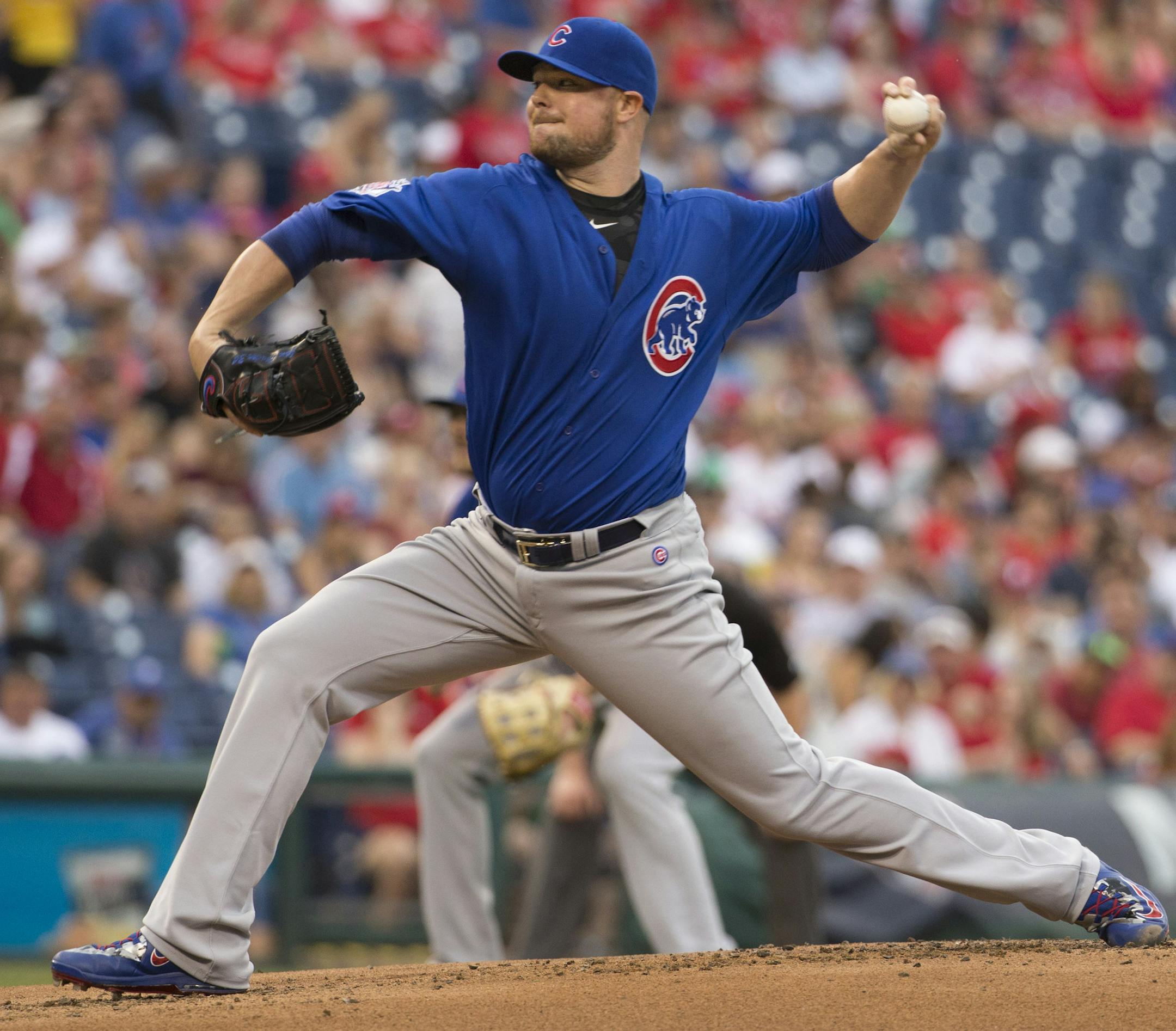 Chicago Cubs starting pitcher Jon Lester throws a pitch during the first inning of a baseball game against the Philadelphia Phillies, Monday, June 6, 2016, in Philadelphia. (AP Photo/Chris Szagola)