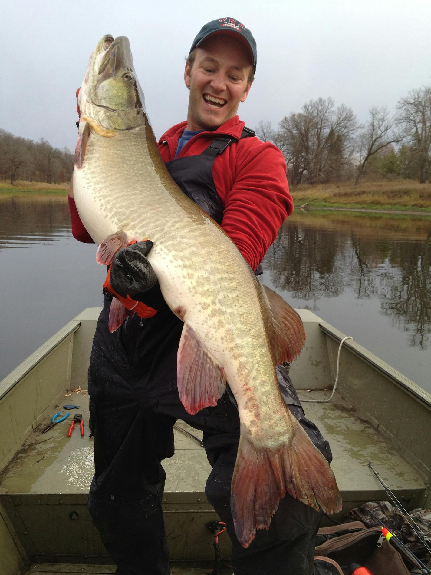 Chris Hay caught this 53-inch muskie, which had a 28-inch girth, in October 2011 on the Mississippi River. The fish hit a sucker minnow.