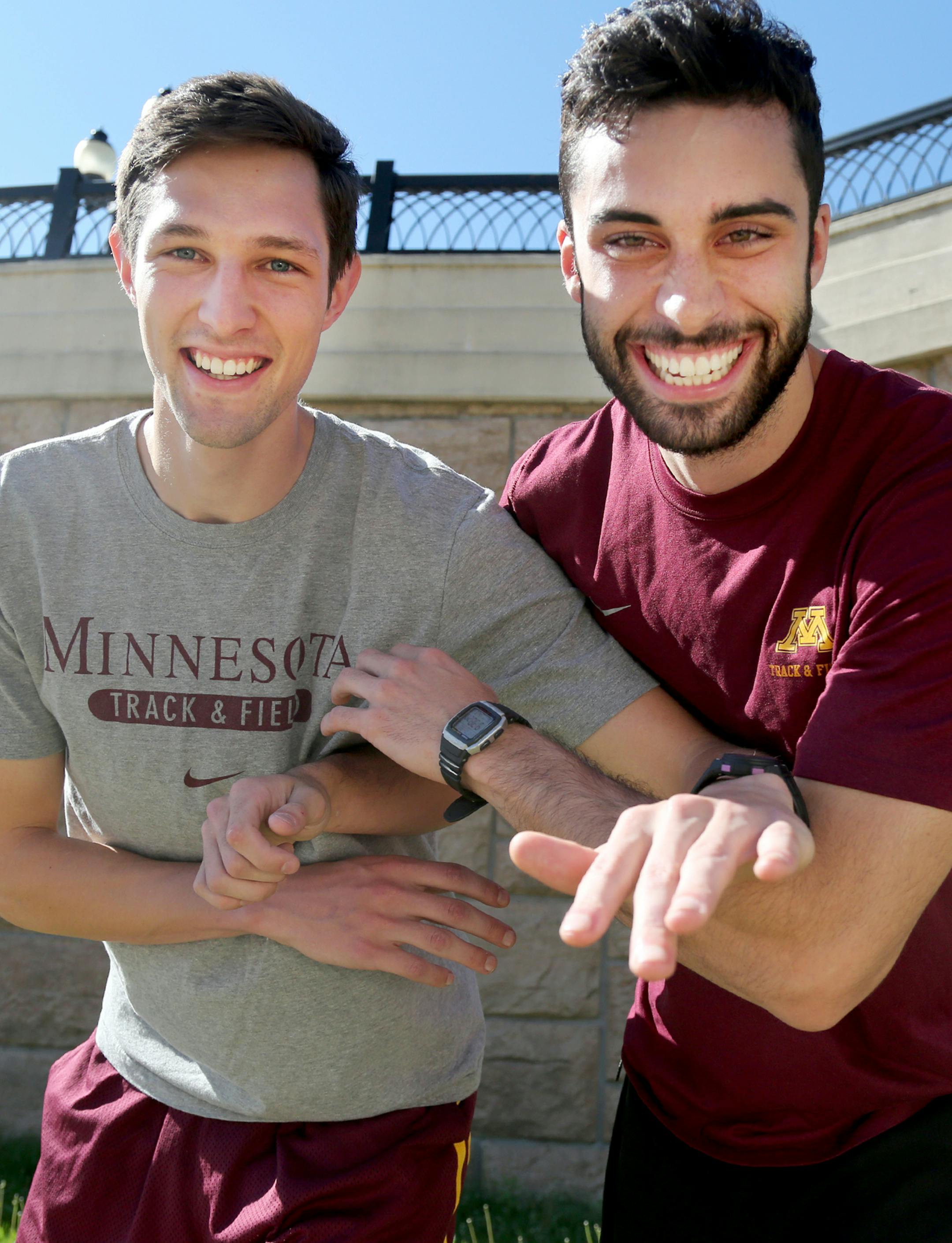 Gopher seniors Mitch Hechsel, left, and Nate Roese are both in the 800 in the NCAA meet.
