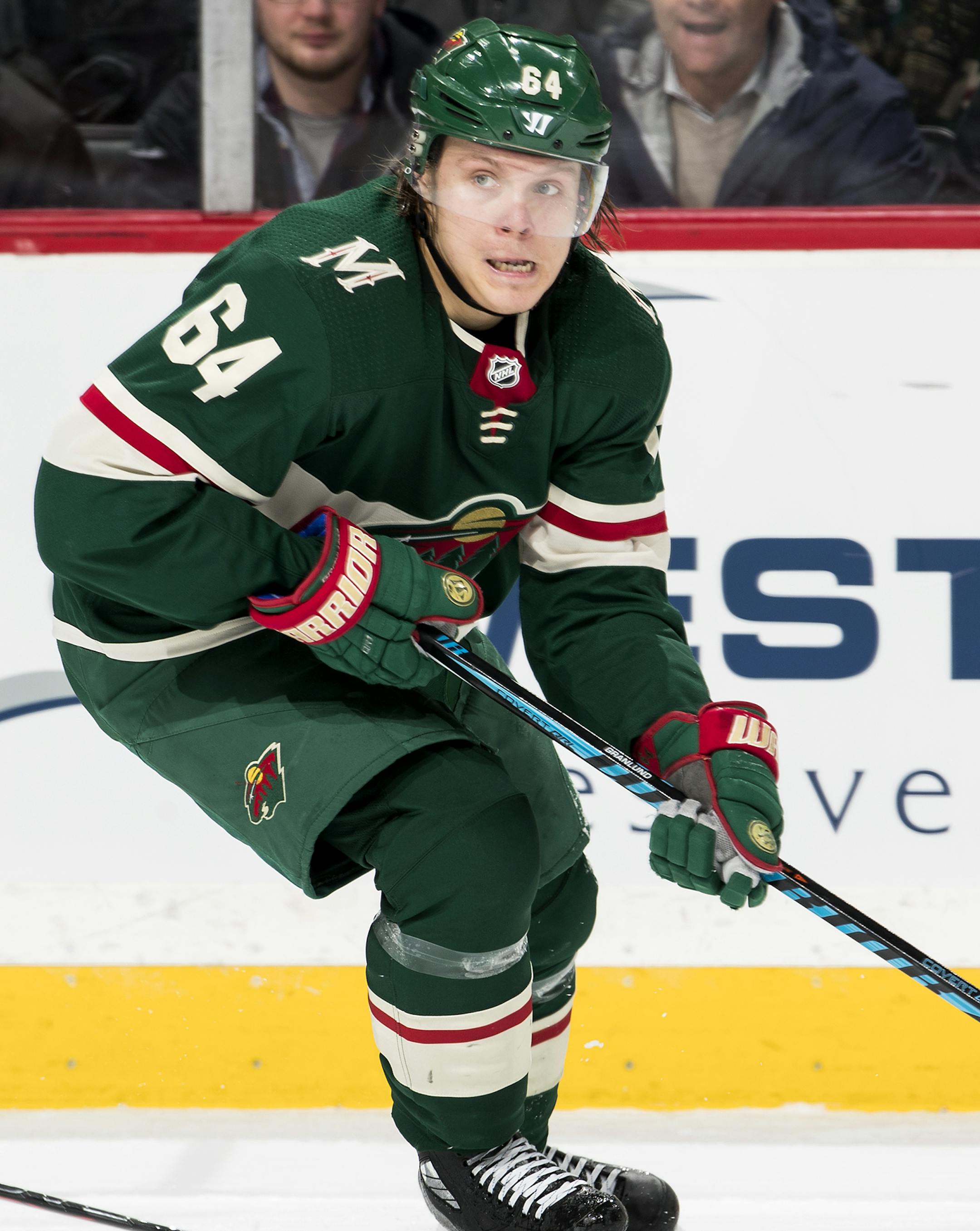 Minnesota Wild Mikael Granlund (64). ] CARLOS GONZALEZ &#xef; cgonzalez@startribune.com - St. Paul, MN - January 9, 2018 - Xcel Energy Center - NHL - Hockey - Minnesota Wild vs. Calgary Flames