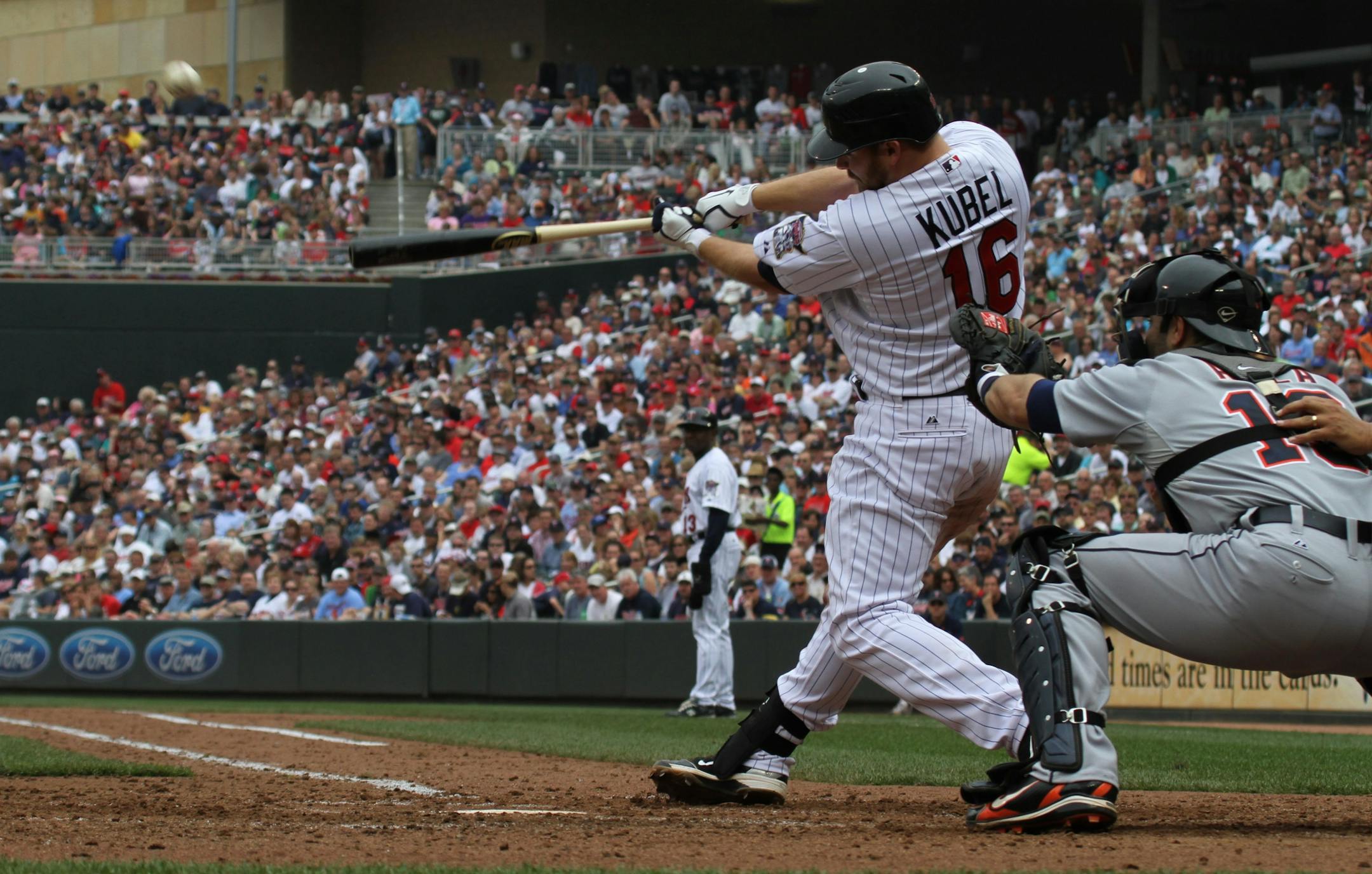 A home run to deep right-center field by Jason Kubel in the seventh inning — his team's first three-run shot of the season — gave the Twins a very brief 6-5 lead. Kubel upped his batting average to .355.