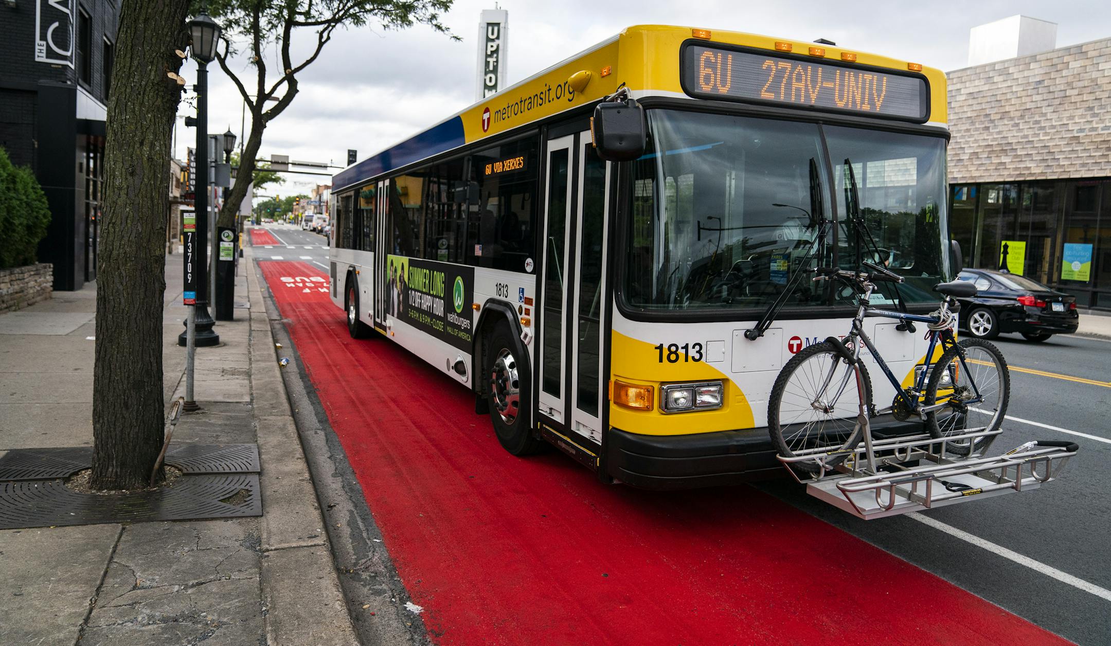 A Metro Transit bus drove north on Hennepin Avenue in a dedicated bus lane toward the Uptown Transit Station. ] LEILA NAVIDI • leila.navidi@startribune.com BACKGROUND INFORMATION: The City of Minneapolis and Metro Transit celebrated the opening day of a dedicated Hennepin Avenue bus lane at the Uptown Transit Station in Minneapolis on Friday, September 6, 2019.