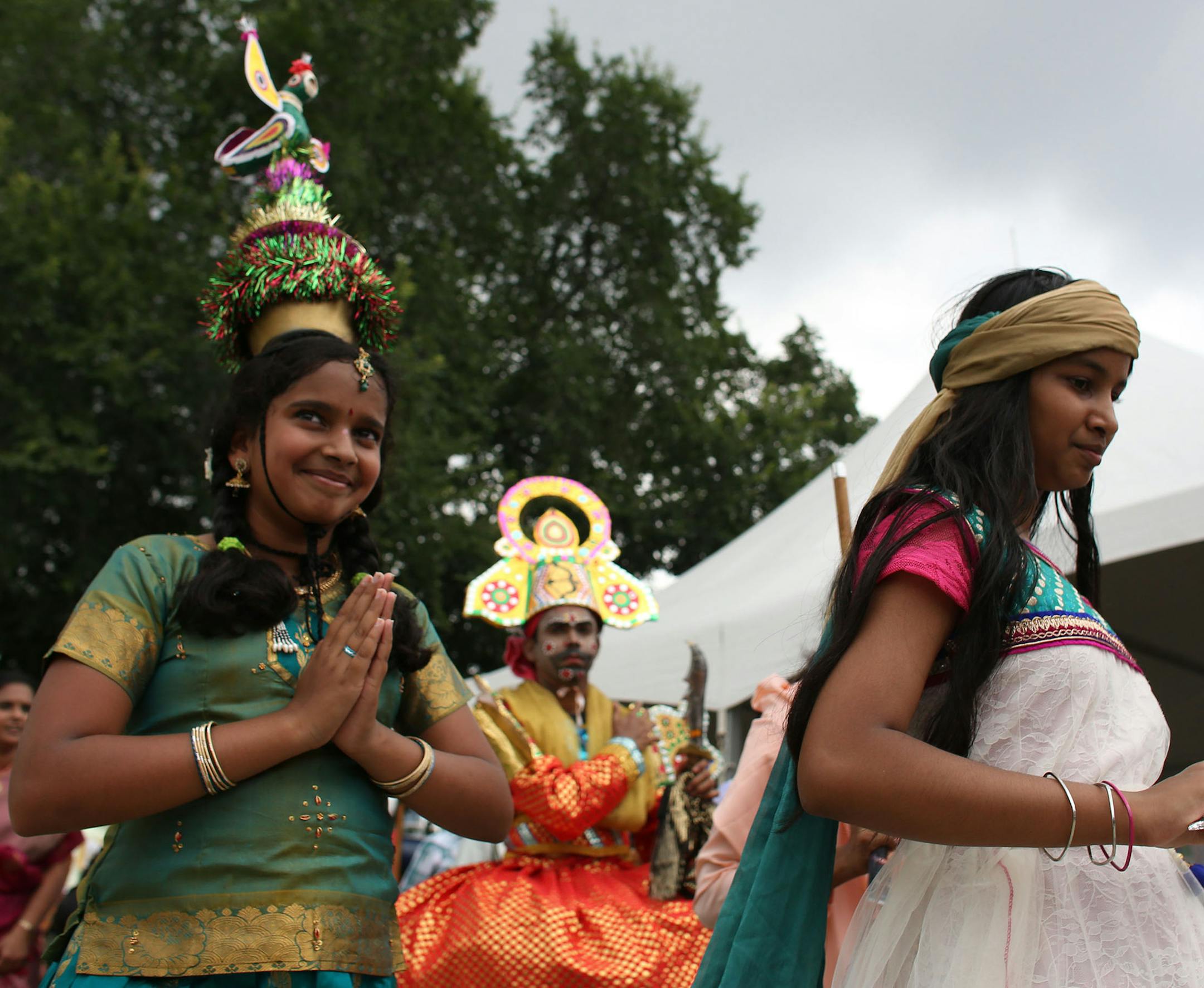 In green, Sowmya Subramaniam, 11, of Minnetonka, walked in a parade for Minnesota Tamil Sangam