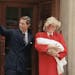 The Prince and Princess of Wales, Prince Charles and Princess Diana leave St. Mary's Hospital in Paddington, London with their new baby son, Prince Ha