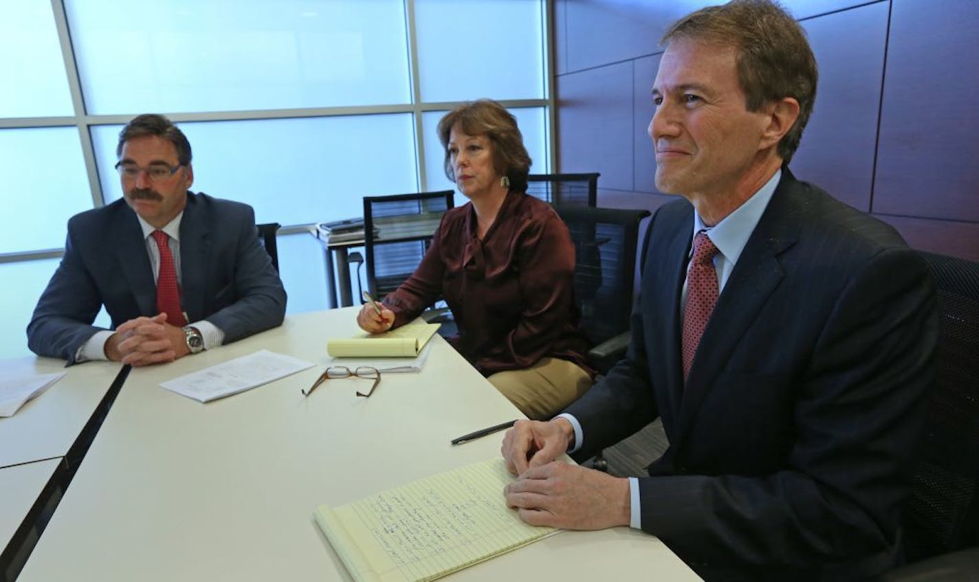 Tim Connor, chief nuclear officer, Laura McCarten, a regioinal vice president and Dave Sparby, president and CEO of Xcel's Minnesota regional unit answered questions during an interview at the Xcel building in downtown Minneapolis on 10/18/13. Xcel Energy defends its decision to keep on with a major upgrade of its Monticello nuclear power plant even as the initial estimate of $320 million rose, eventually reaching $665 million. Documents making the company's case to state regulators are to be fi