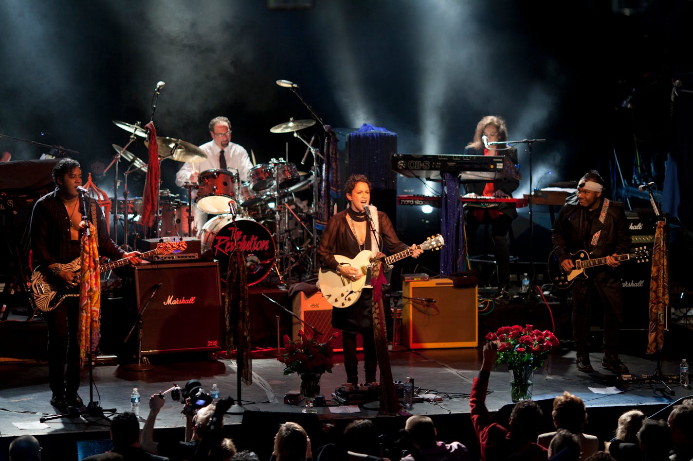 In this 2012 file photo, members of Prince's old band the Revolution reunited for a benefit concert at First Avenue, including, from left, bassist Mark Brown, Bobby Z, guitarist Wendy Melvoin, keyboardist Lisa Coleman and guitarist Dez Dickerson.