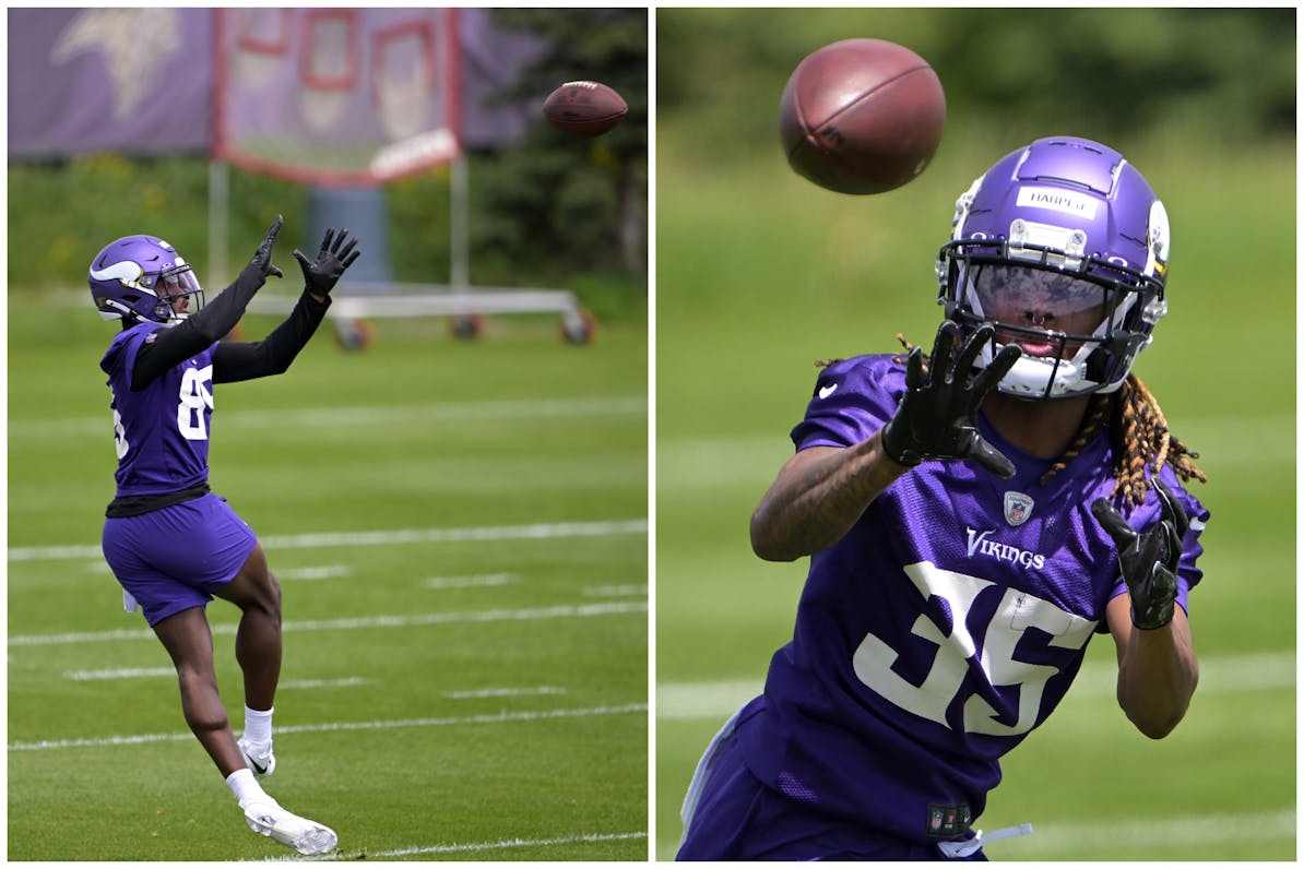 Wide receivers Ty James, left, and Devron Harper are undrafted free agents for the Vikings out of Mercer University in Macon, Ga., about 70 miles from
