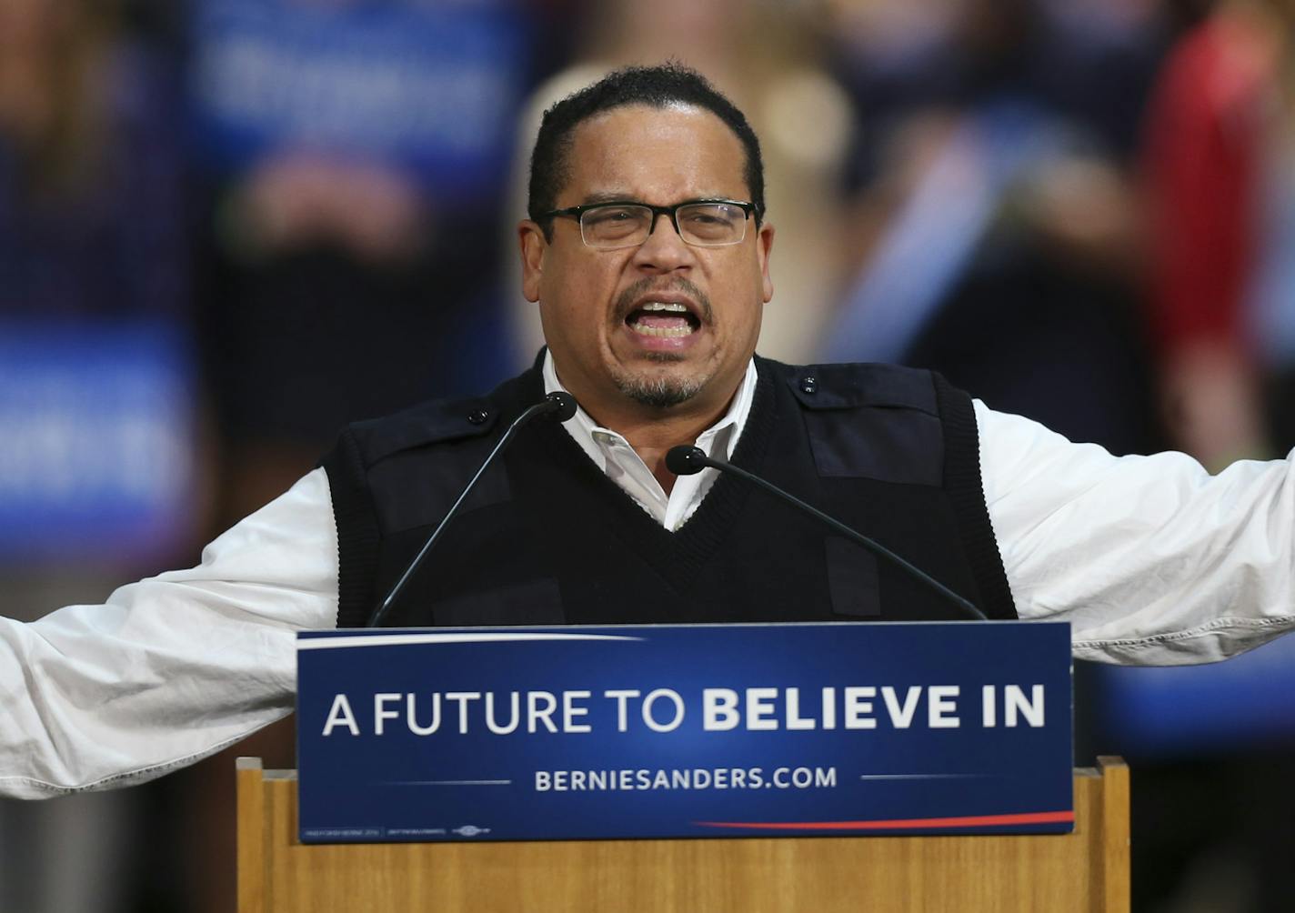 Congressman Keith Ellison introduced Sen. Bernie Sanders Tuesday night in St. Paul. ] JEFF WHEELER &#xef; jeff.wheeler@startribune.com Democratic presidential candidate Sen. Bernie Sanders made a campaign stop in St. Paul for a rally at RiverCentre Tuesday night, January 26, 2016.