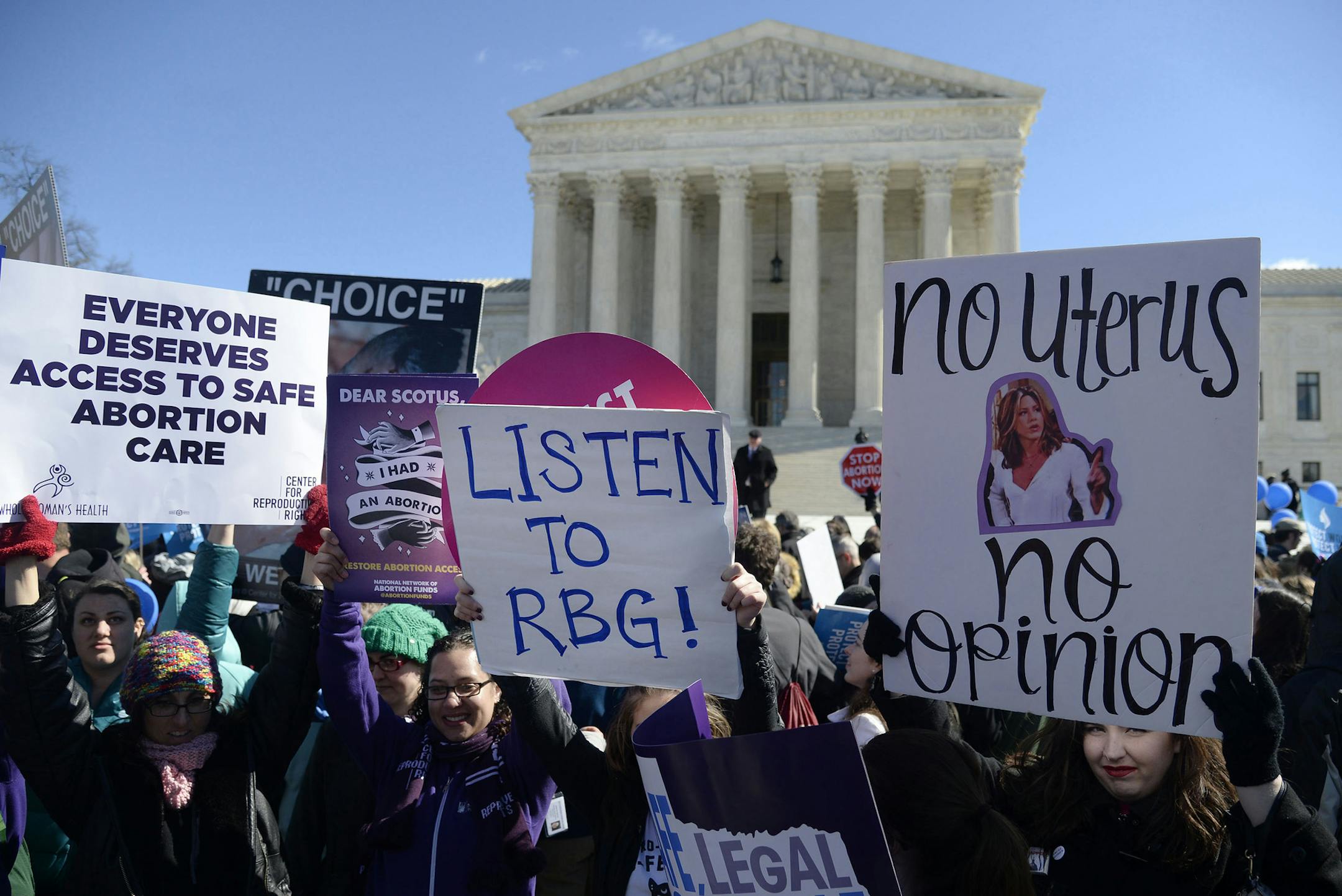 Supporters of legal access to abortion, as well as anti-abortion activists, rally outside the Supreme Court on March 2, 2016, in Washington, D.C. (Olivier Douliery/Abaca Press/TNS)