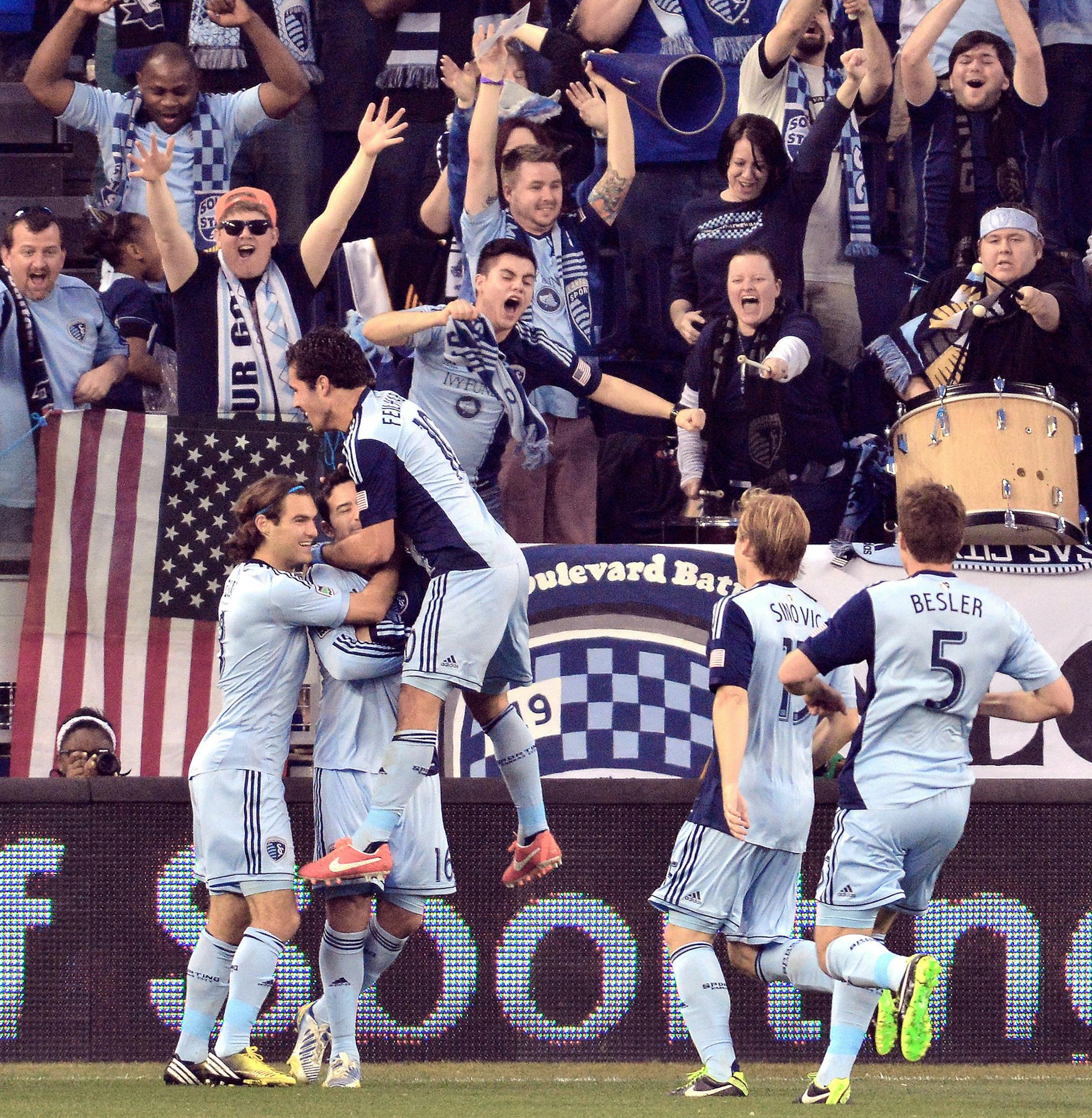 Sporting KC’s fans and players enjoyed a moment during a March game at Sporting Park in Kansas City, Kan.