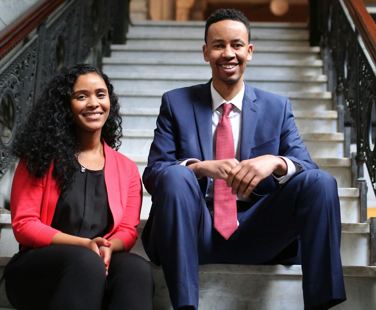 "They're more likely to hire you if you're sitting across the table," said Guled Ibrahim, right, with fellow intern Jazmine Logan at Minneapolis City Hall.