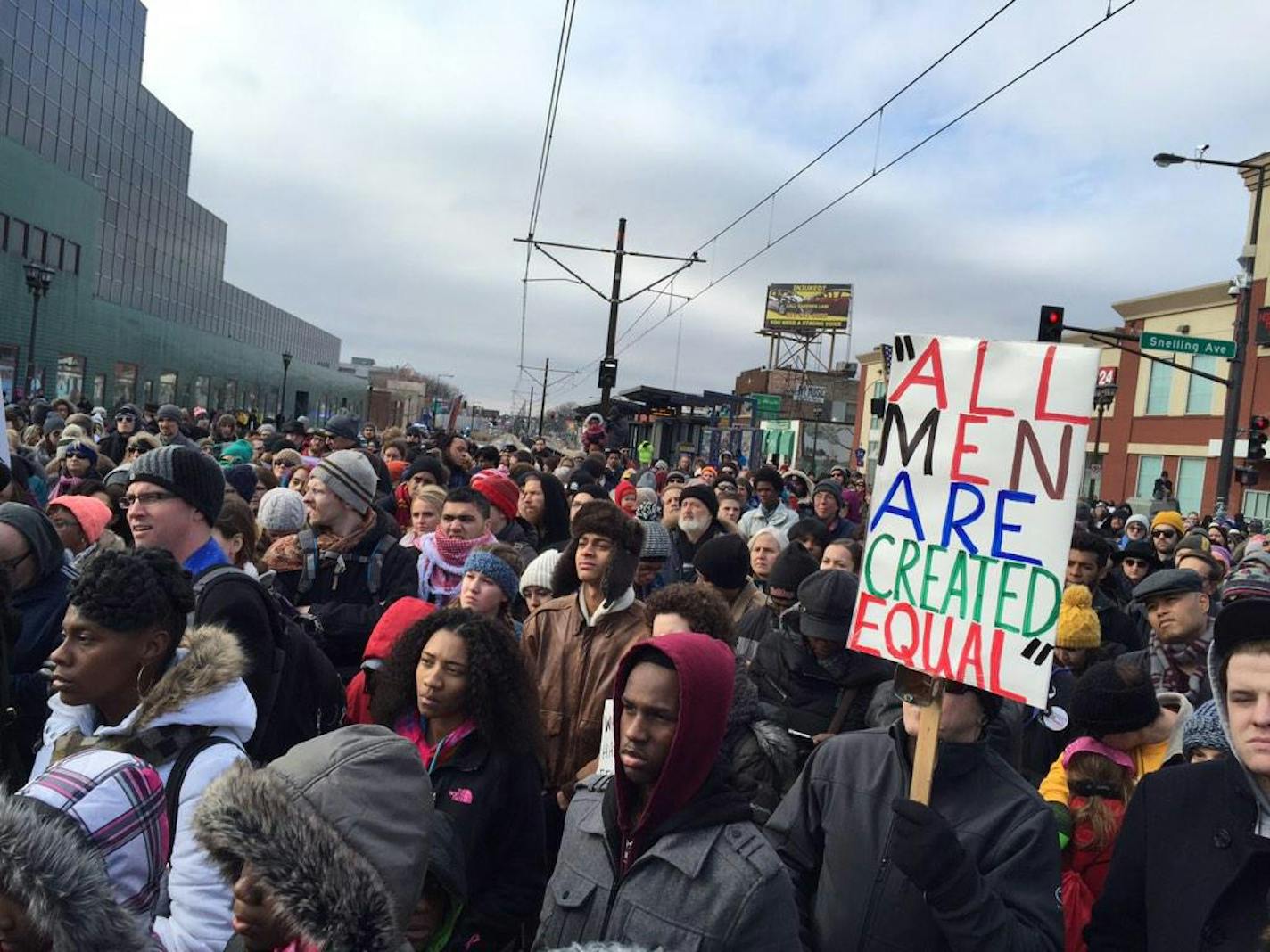 Black Lives Matter protesters gather in St. Paul at University and Snelling Avenues.