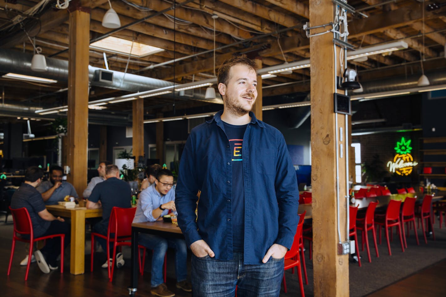 Larry Gadea, chief executive of Envoy, at the company's headquarters in San Francisco on June 30, 2021. As more Americans return to an office a few days a week, start-ups providing tools for hybrid work are trying to cash in. (Lauren Segal/The New York Times)