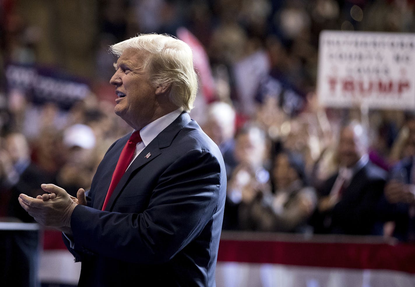 President-elect Donald Trump arrives at a rally at the Crown Coliseum in Fayetteville, N.C., Tuesday, Dec. 6, 2016.