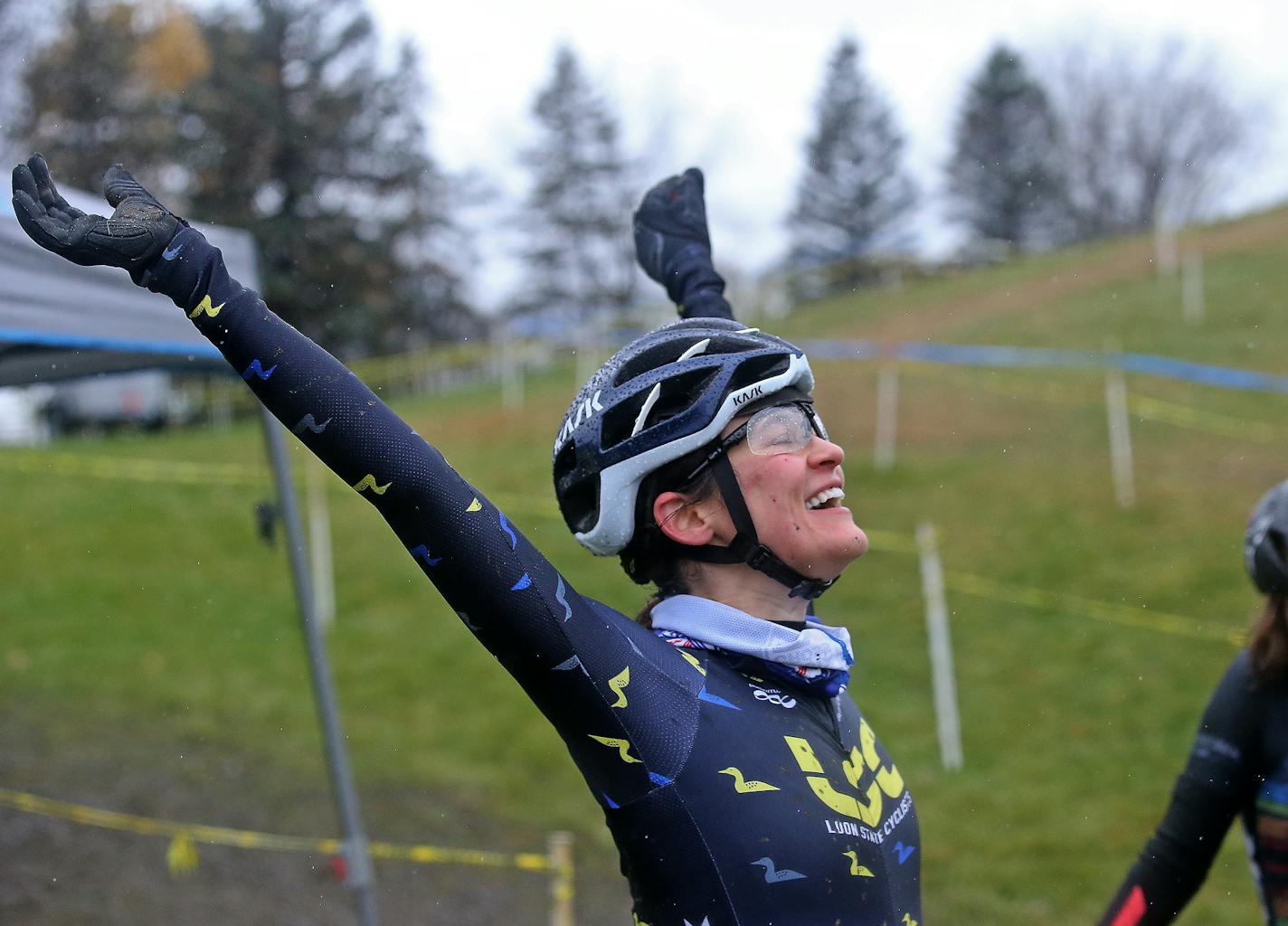 Women's 3/4 winner Veronica Hudacek after finishing the The Fulton Star Cross at Lions Valley Place Park Sunday, Nov. 4, 2018, in Crystal, MN.] DAVID JOLES &#xef; david.joles@startribune.com The Fulton Star Cross cyclocross**Veronica Hudacek ,cq