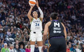 Lynx forward Napheesa Collier hits a three-pointer during the second quarter Friday against the Sun at Target Center.