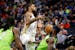 New Orleans Pelicans forward Naji Marshall (8) is called for a charge with defense from Minnesota Timberwolves guard Patrick Beverley, right, in the f