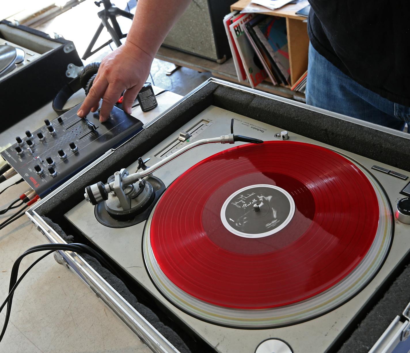 (left to right) Barely Borthers Records in St. Paul, co-owner Mike Elias played records at the store on 4/11/14.] Bruce Bisping/Star Tribune bbisping@startribune.com Mike Elias/source.