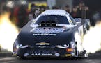 In this photo provided by the NHRA, Robert Hight drives in Funny Car qualifying Friday, July 28, 2017, for the Toyota NHRA Sonoma Nationals drag races