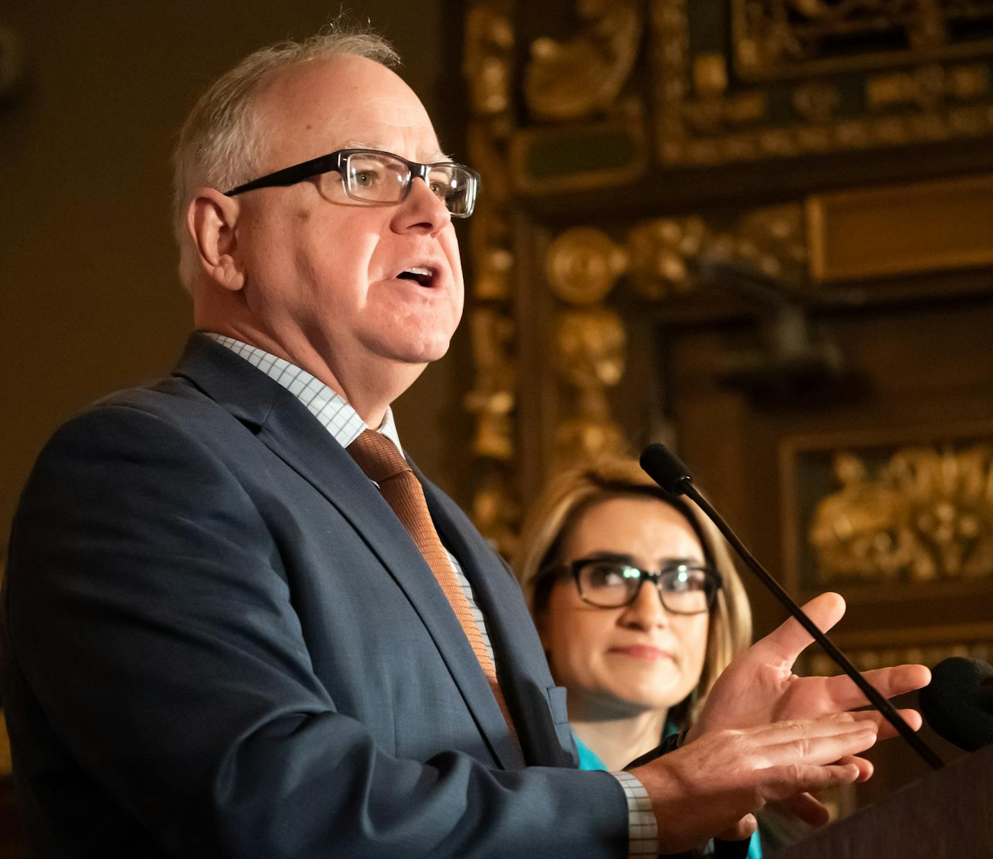 Governor Tim Walz and Lieutenant Governor Flanagan held a press conference to announce major energy and climate policy initiatives. ] GLEN STUBBE &#x2022; glen.stubbe@startribune.com Monday, March 4, 2019 The three proposals would require all electric utilities in Minnesota to use only carbon-free energy resources by 2050, would prioritize energy efficiency and clean energy resources over fossil fuels and would raise Minnesota&#x2019;s Energy Efficiency Resource Standard for investor-owned elect