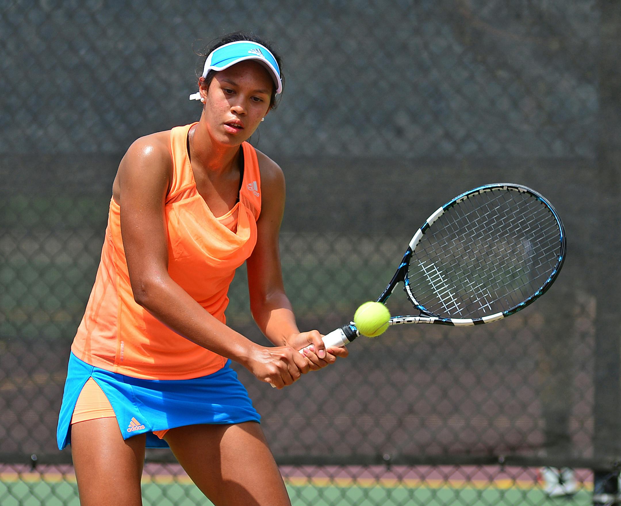 Local tennis prodigy Alexis Nelson, competed in the USTA Northern Section qualifier. She is among the top-ranked U16 players in the United States. She's the first girl from Minnesota to be ranked No. 1 in the U.S. in any age division.]Richard.Sennott@startribune.com Richard Sennott/Star Tribune Minneapolis Minn. Friday 6/20/2014) ** (cq)