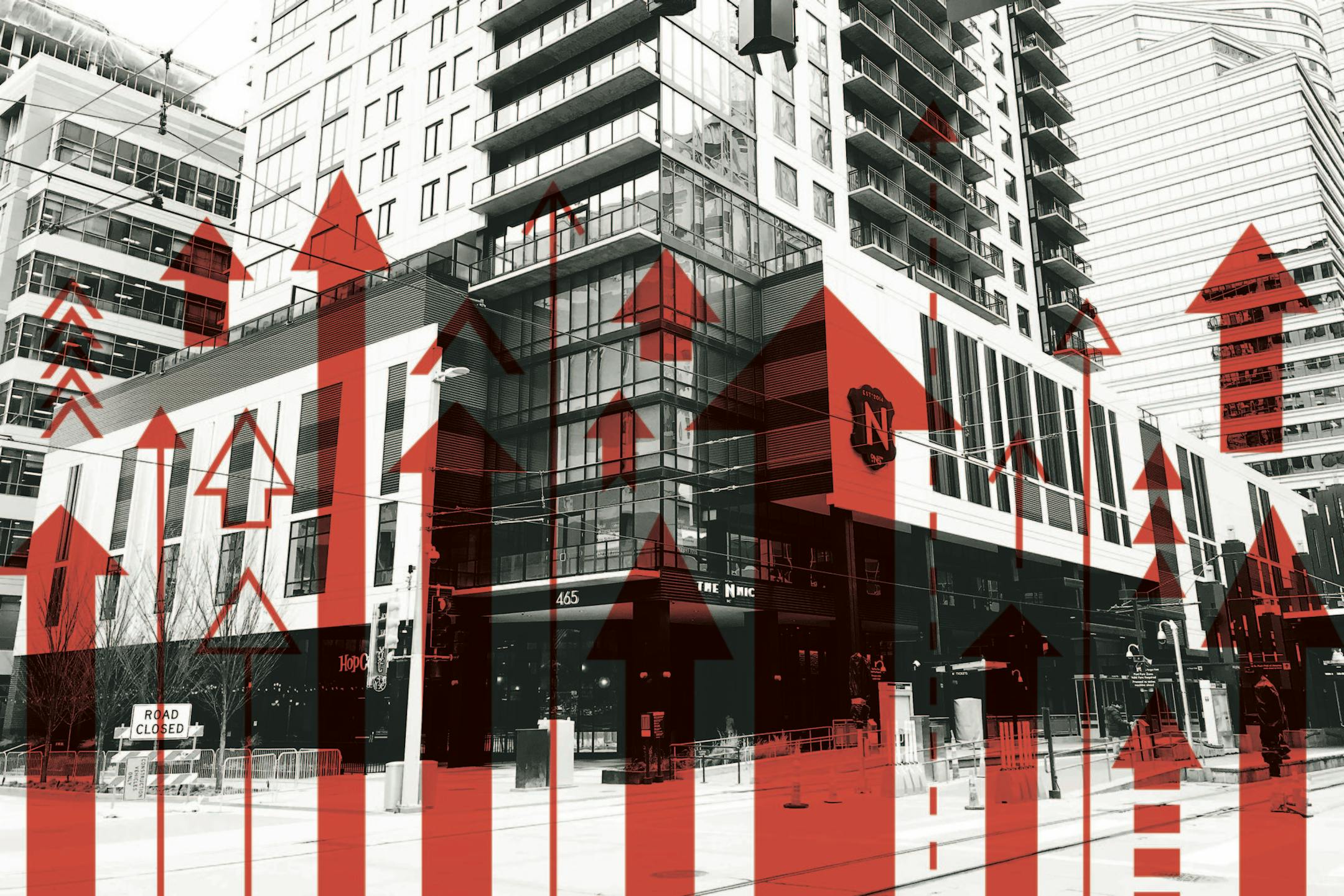 The Nic on 5th building, on 5th Street and Nicollet Avenue, has a screen covering several floors of parking. The Twin Cities has been a hot bed for apartment investors who are renovating worn apartment buildings and increasing rent. Upscale luxury high rises, like Nic on Fifth, are where rents are among the highest.