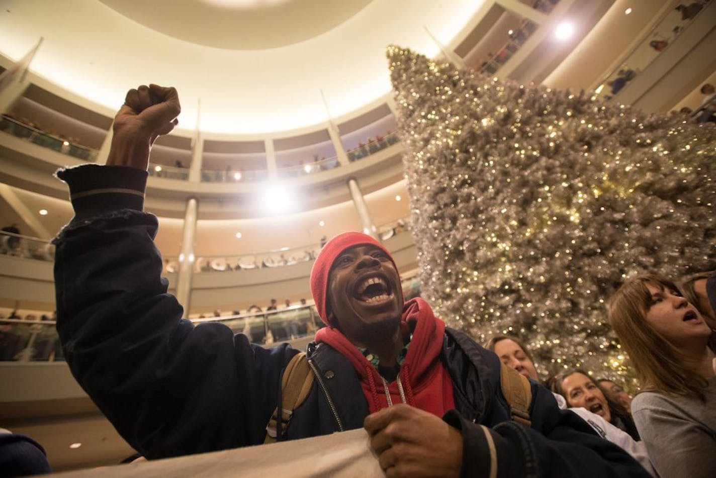 Janerio Taylor, of Minneapolis, chanted with other demonstrators during a Black Lives Matter protest in December at the Mall of America.