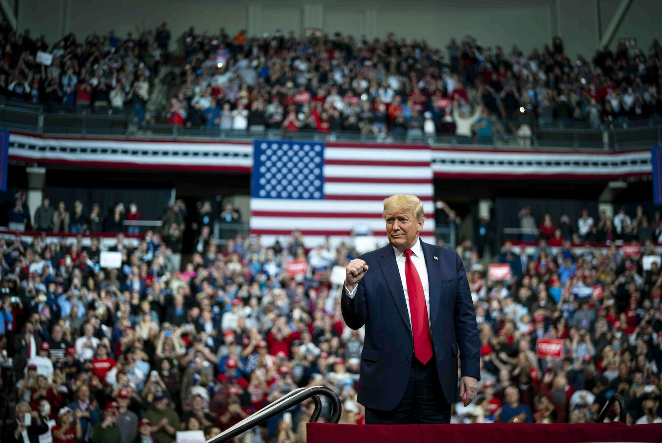 FILE -- President Donald Trump during a campaign rally in Manchester, N.H., Feb. 10, 2020. Joe Biden’s campaign and top donors are racing to reimagine the ways they raise money as worries grow that the coronavirus could choke off contributions from donors big and small diminishing his ability to replenish his cash reserves to compete with President Trump’s well-funded re-election campaign. (Doug Mills/The New York Times)