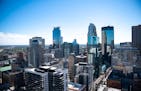 The downtown Minneapolis skyline in September 2021