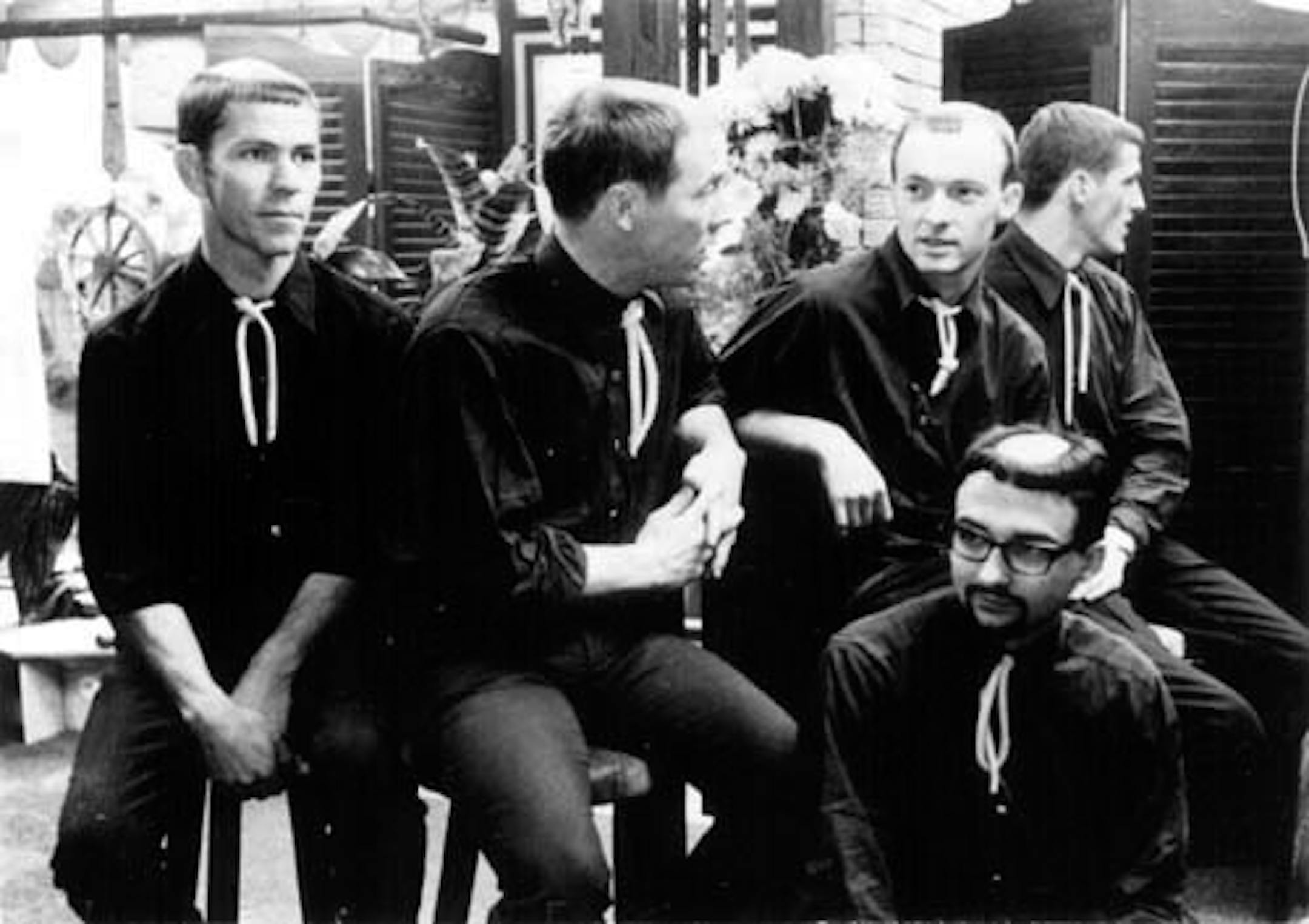 The Monks and their all-in haircuts circa 1966, with Gary Burger second from right (back row).