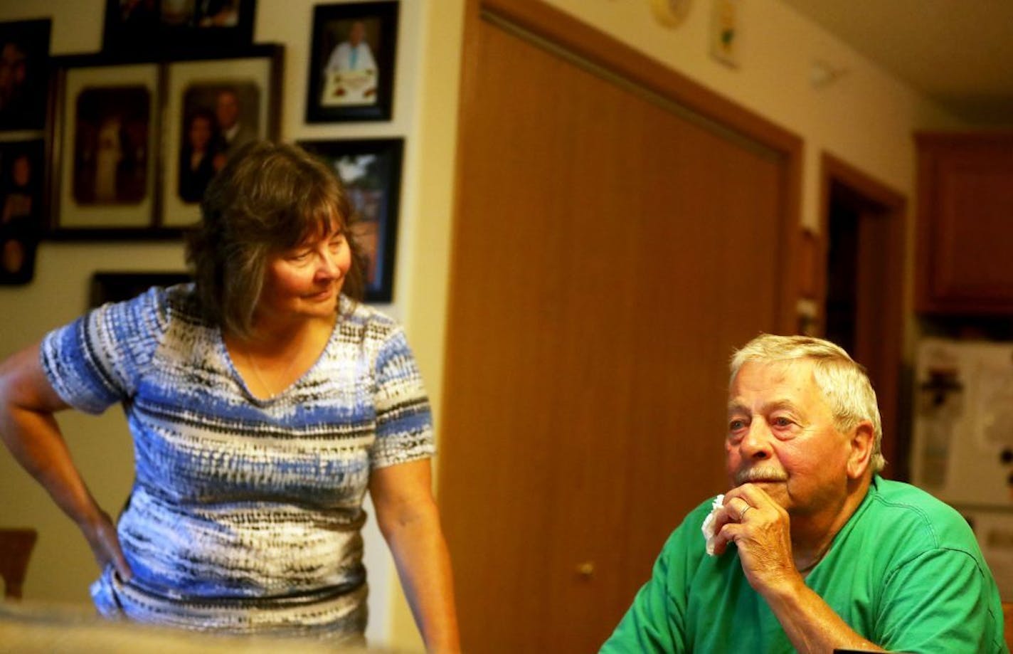 Clayton Braaten, the grieving husband of Grayce who was sexually assaulted at a Bemidji senior home, talks about the case as his daughter Michelle Braaten looks on.