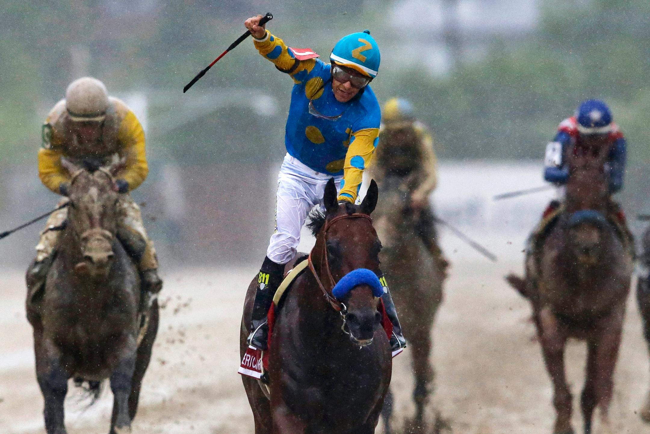Look for American Pharoah to do when he did at the Kentucky Derby and the Preakness (above).