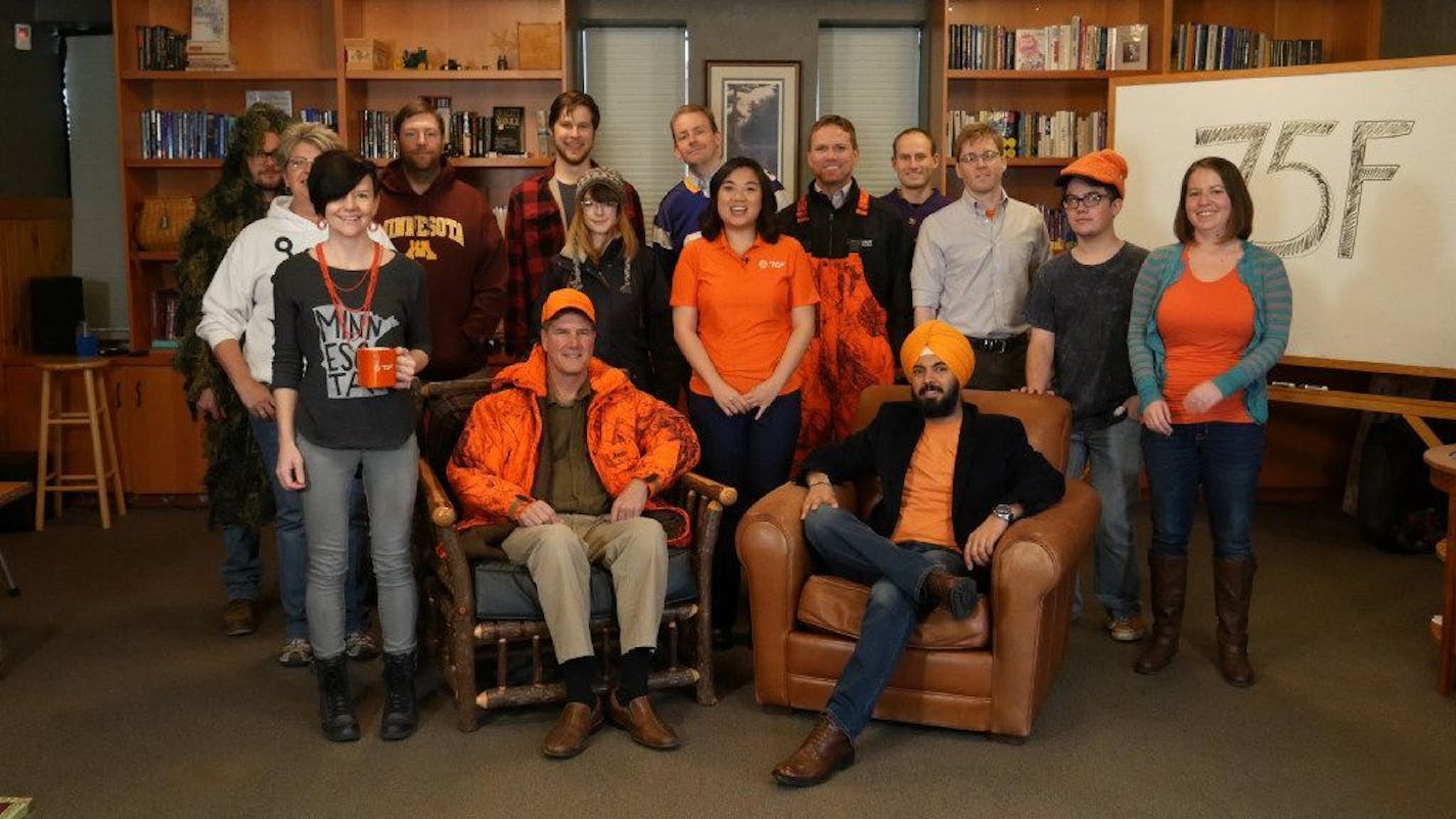 Founder Deepinder Singh (w/turban) and some of the 85 employees at Burnsville-based 75F, which makes energy-management software for commercial buildings and which just raised $18 million in equity to fund expansion. 2017 Photo: 75F