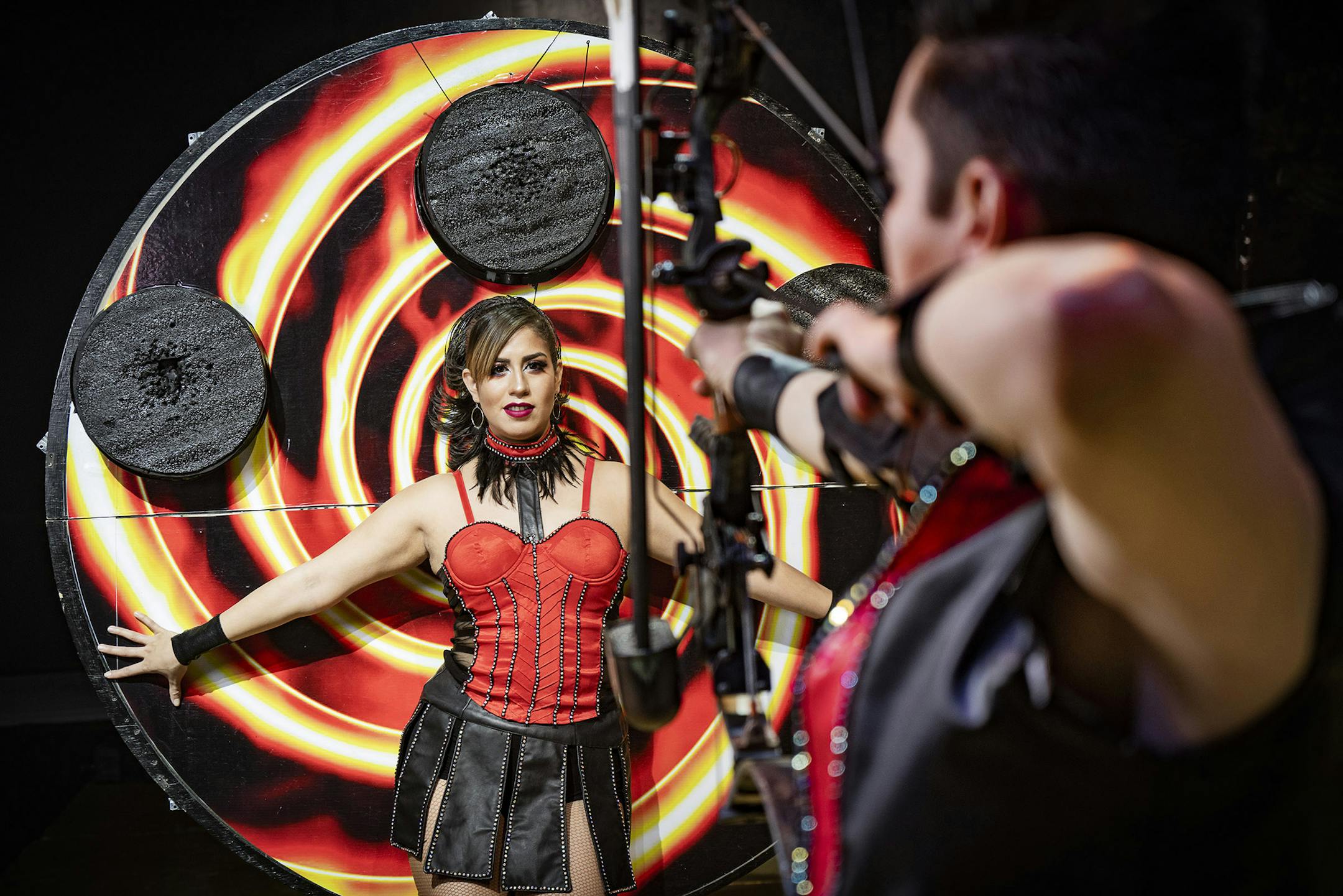 Hector Pazaran and Elizabeth Vizuet - Crossbow - in "Cirque Italia" at the Walker.
credit: Dustin Rush Media