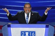 Rep. Keith Ellison, D-Minn., speaks during the first day of the Democratic National Convention in Philadelphia , Monday, July 25, 2016.