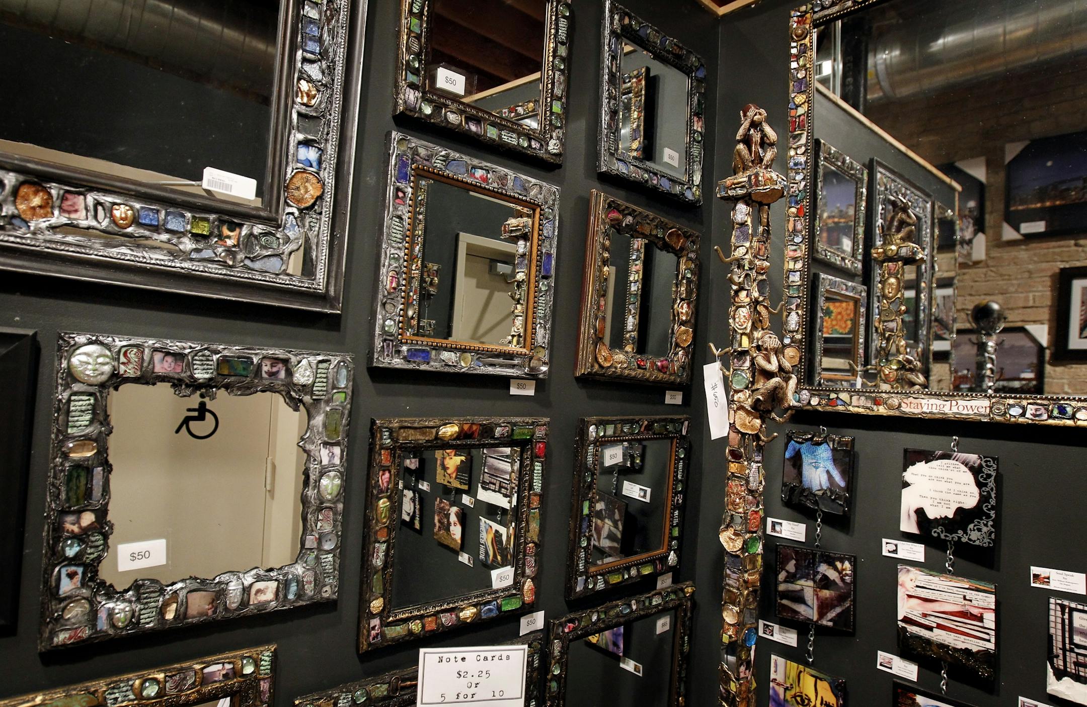 Mirrors on display for sale at The Andersonville Galleria located at 5247 N Clark St. in the Andersonville neighborhood of Chicago.