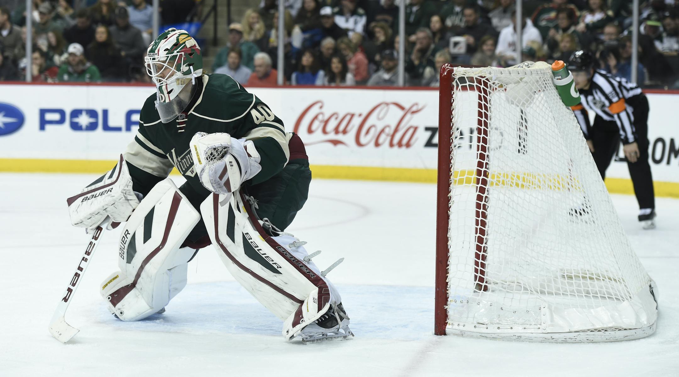 Since being traded from the Coyotes, Devan Dubnyk has earned two shutouts in six games with the Wild. Dubnyk says he is not trying to get too far ahead of himself with his new team. (AP Photo/Hannah Foslien)