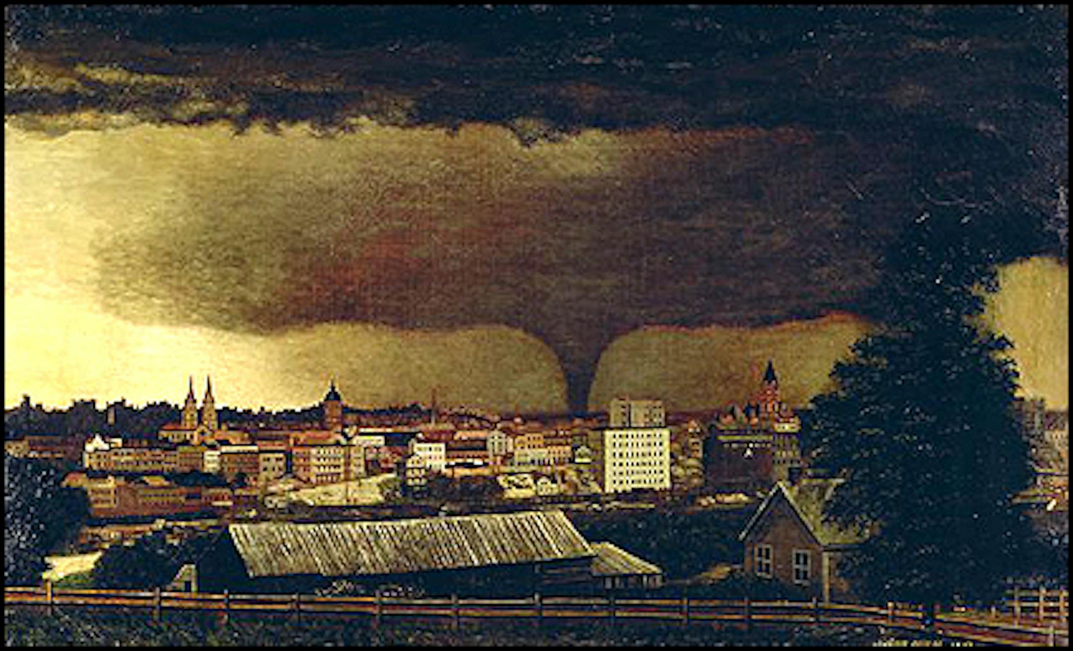 Julius Holm painting of 1890 St. Paul tornado