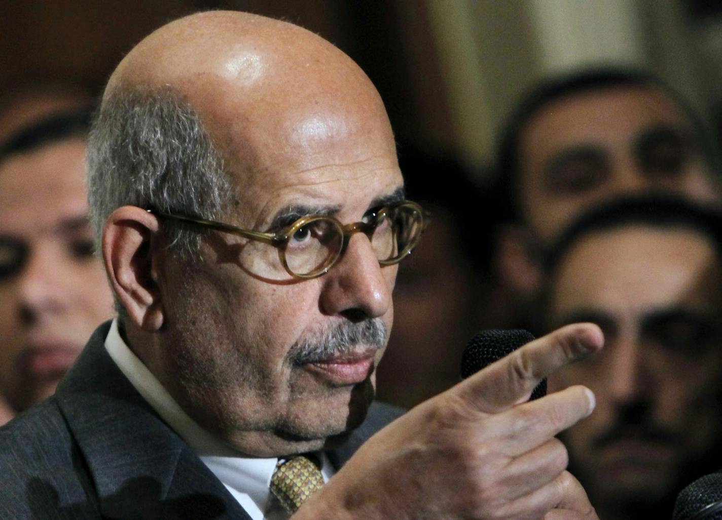 FILE - In this Monday, Jan. 28, 2013 file photo, former director of the U.N.'s nuclear agency and Nobel peace laureate Mohamed ElBaradei speaks during a news conference following the meeting of the National Salvation Front, Egypt&#xed;s main opposition coalition, in Cairo. ElBaradei, 71, is an opposition leader in Egypt. ElBaradei served first as an Egyptian diplomat to the United Nations and later as an aide to Egypt's foreign minister. He served as the director general of the International Ato