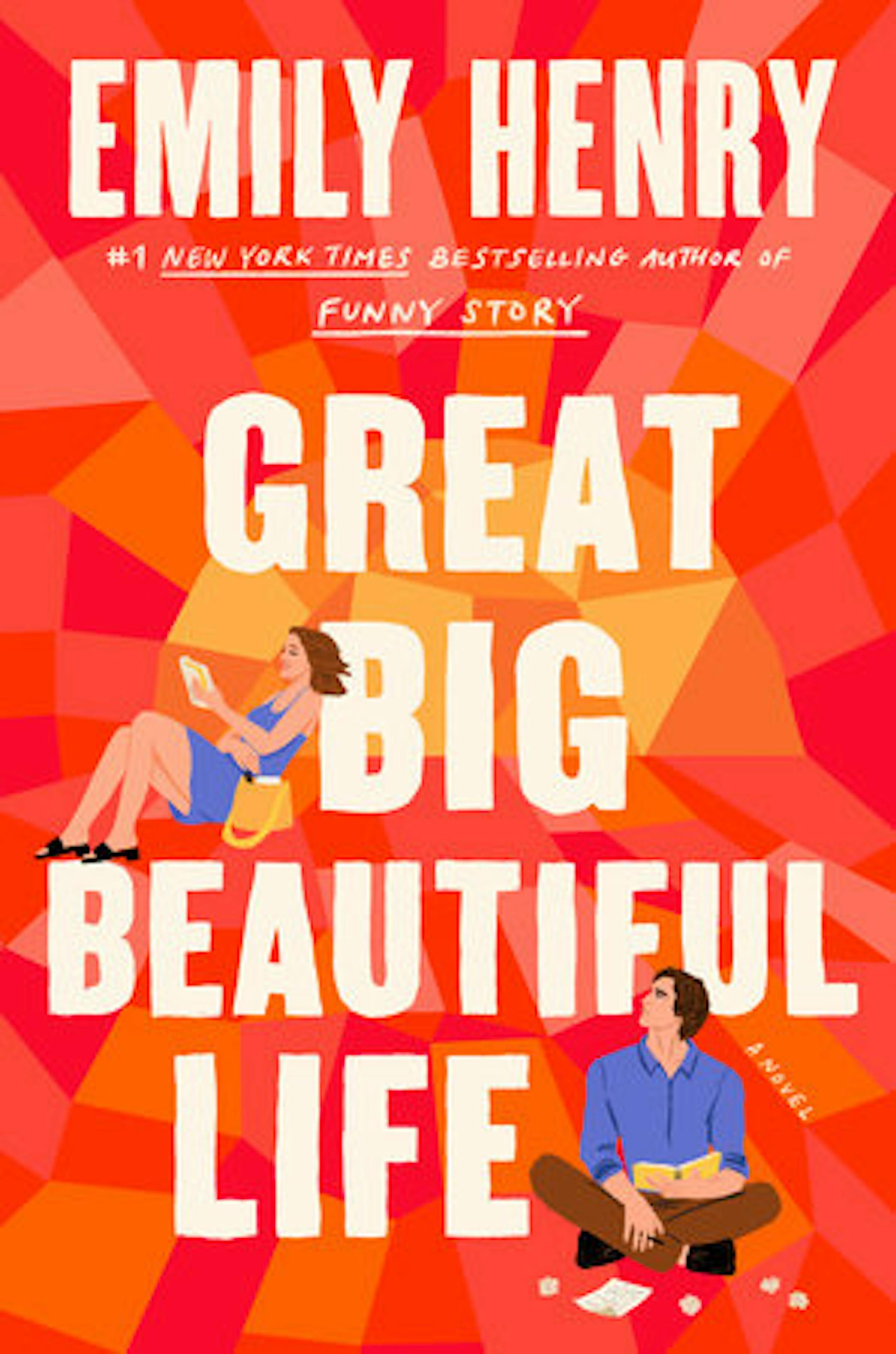 cover of Great Big Beautiful Life is orange, with cartoons of a man and a woman