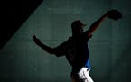 Minnesota Twins pitcher Stephen Gonsalves (67) practiced his throw in the bullpen Friday morning.